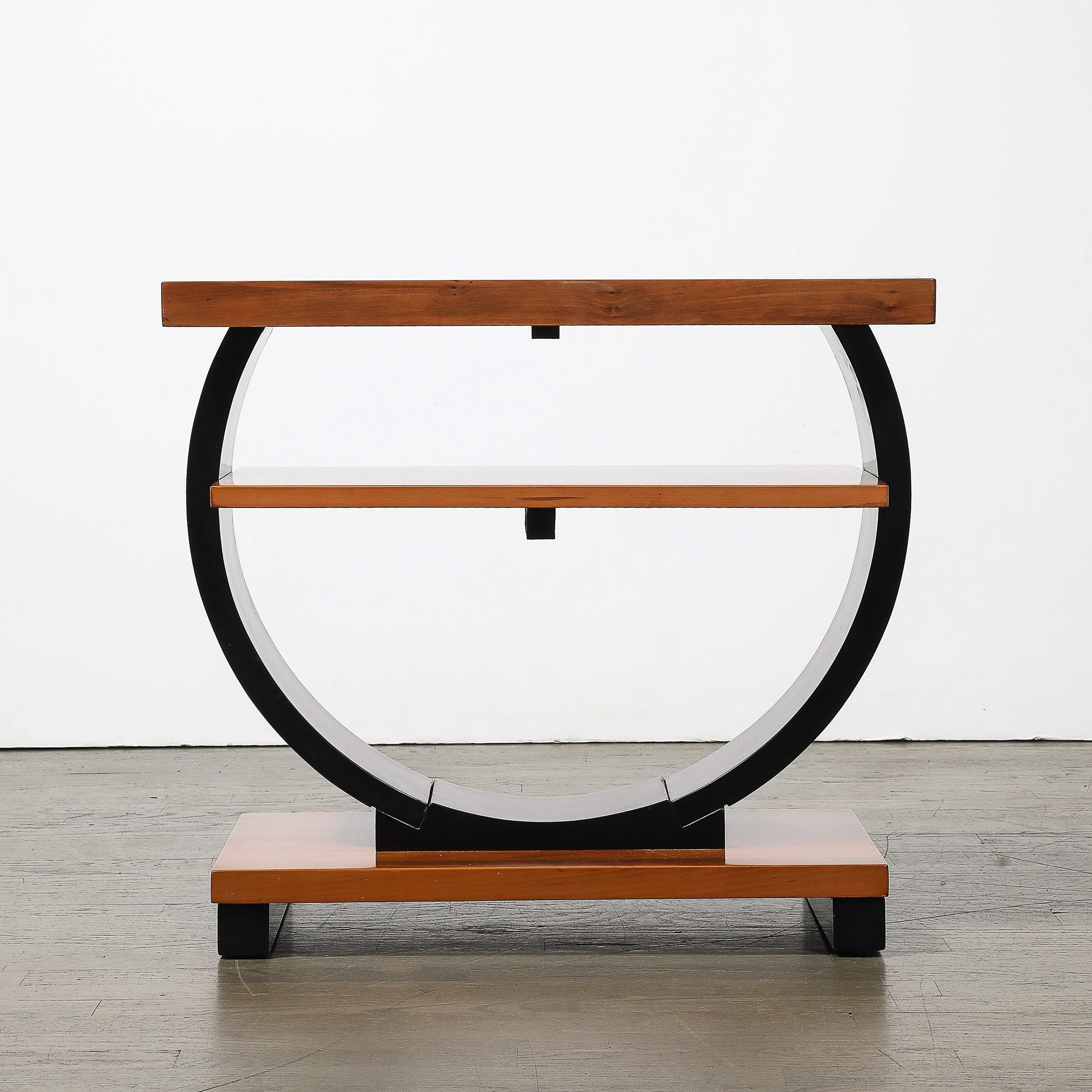 Pair of Art Deco Machine Age Two-Tier Side Tables in Walnut & Black Lacquer - High Style Deco 20.jpg