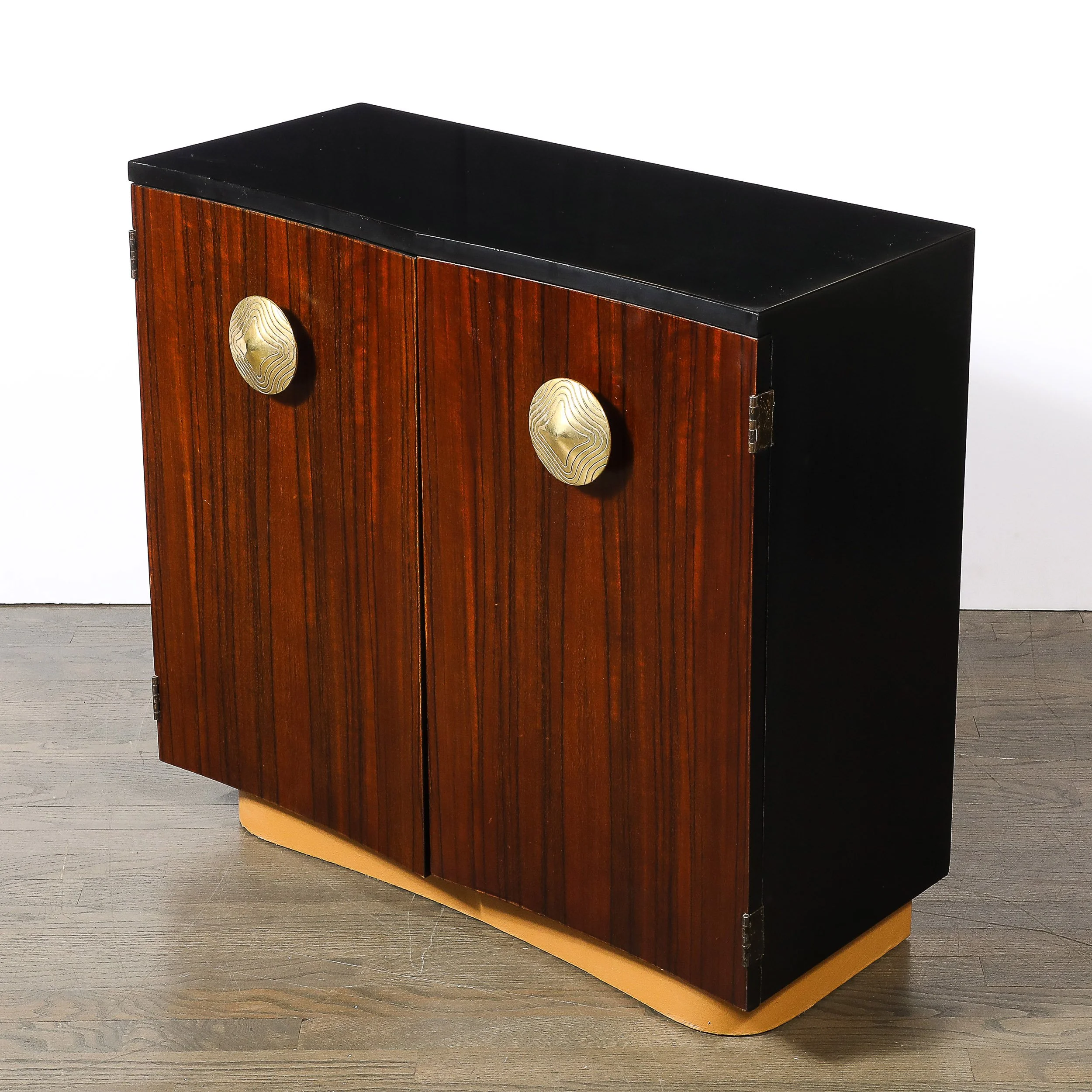 Art Deco Brass Pulls & Leather Wrapped Base Paldao Wood Cabinet by Gilbert Rohde Black Lacquer - High Style Deco 5.jpg