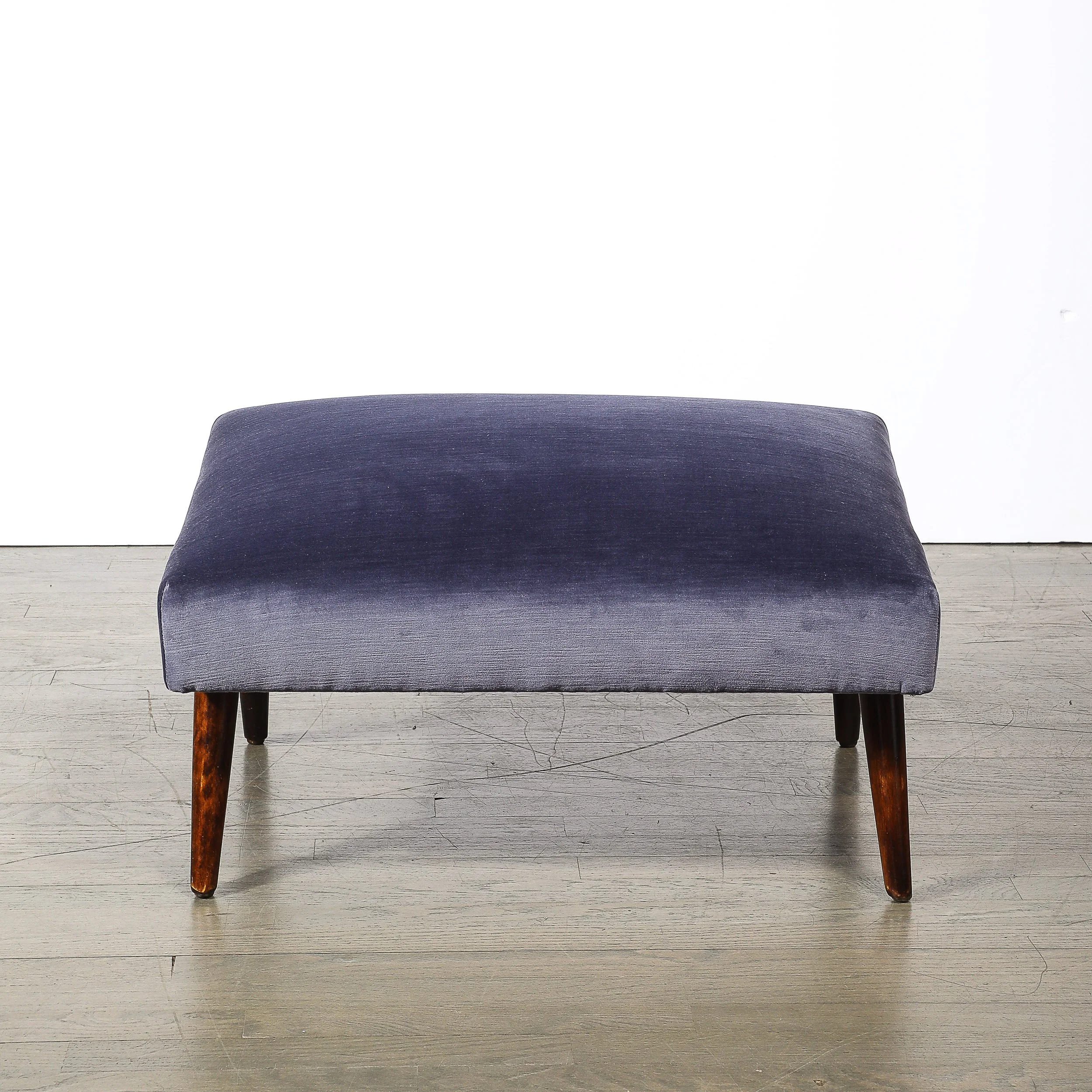 Mid-Century Lounge Chair & Ottoman in Aubergine Velvet & Tapered Walnut Supports - High Style Deco 15.jpg