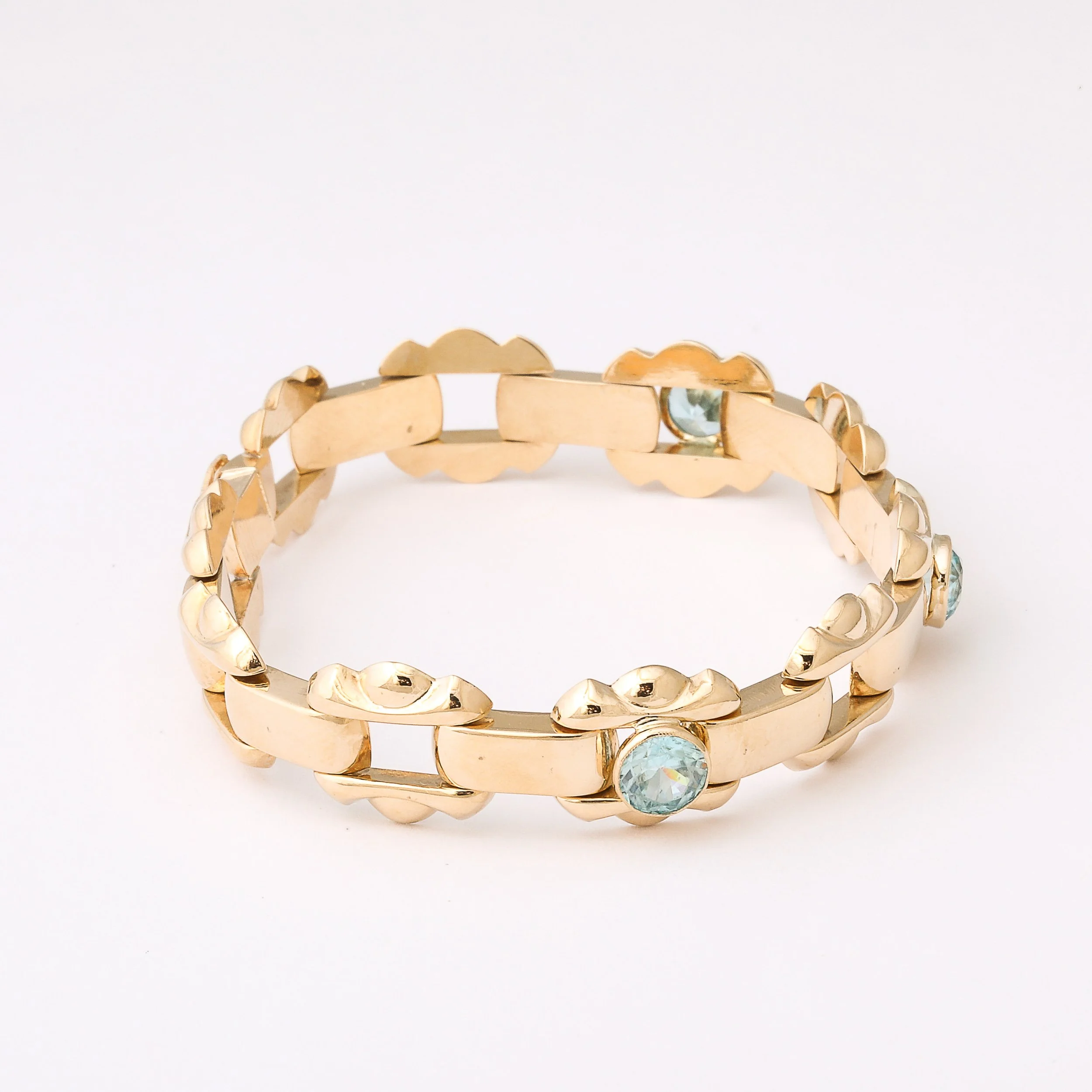 Art Deco Esemco Articulating 14k Gold Bracelet with Round Cut Aquamarines - High Style Deco 7.jpg