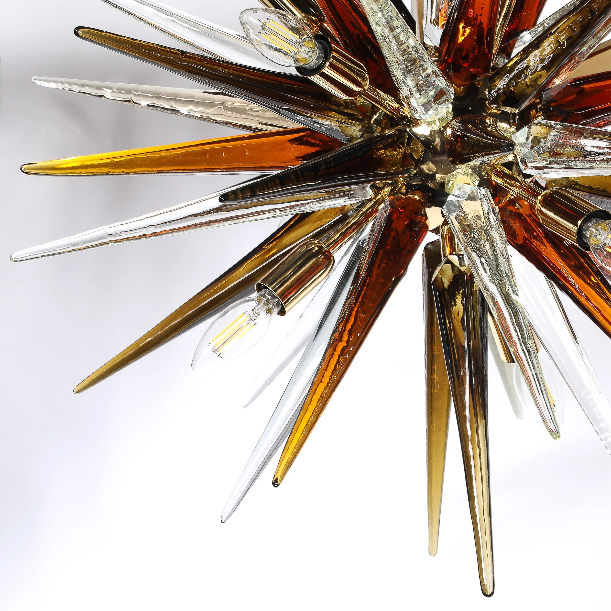 Modernist Mixed Hand-Blown Murano Glass Spike Form Sputnik Chandelier w: Brass - High Style Deco 14.jpg