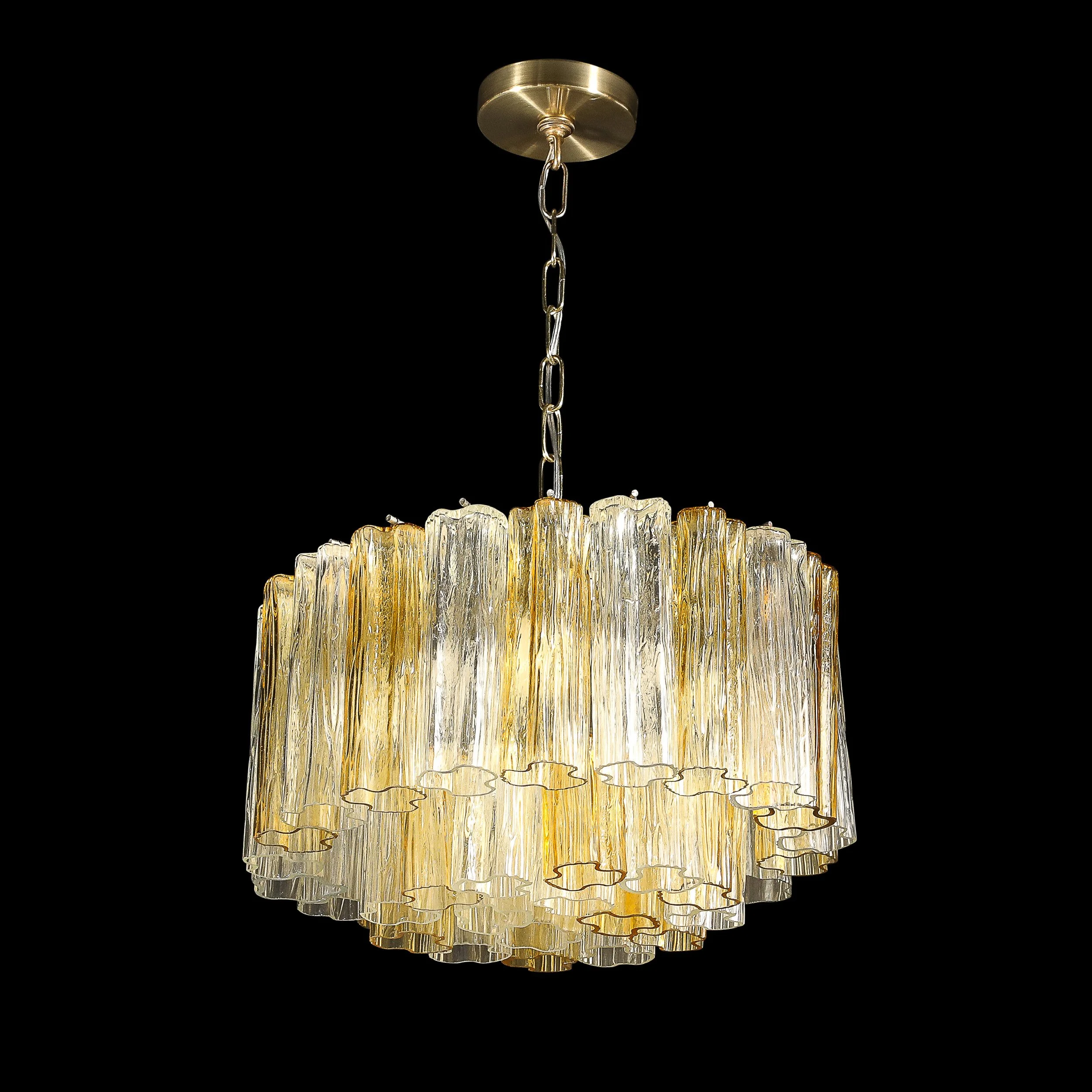 Mid-Century Two-Tier Hand-Blown Murano Clear & Topaz Hue Glass Chandelier - High Style Deco 9.jpg