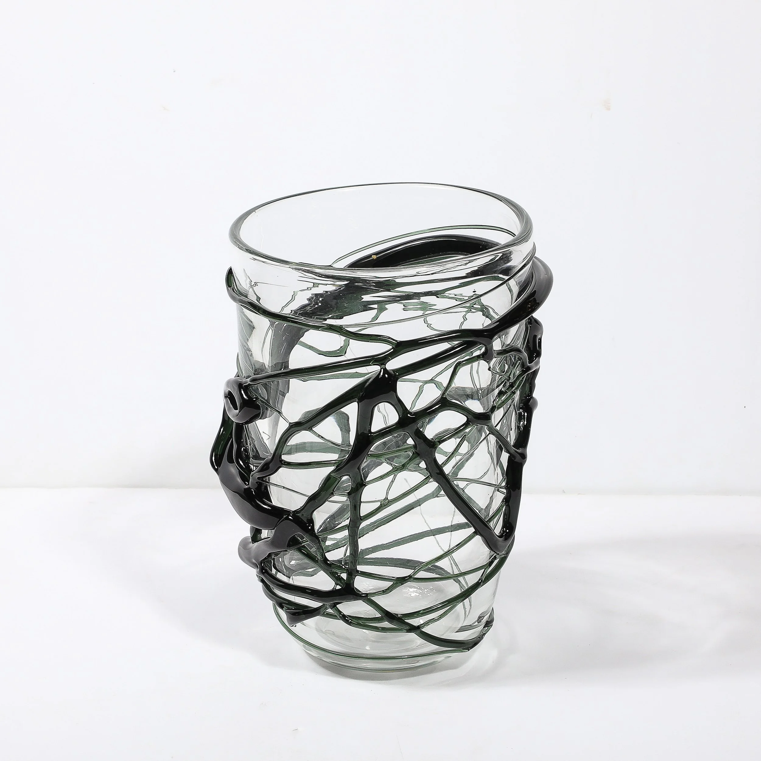 Hand-Blown Murano Glass Vases with Organic Viridian Green Sculptural Striations - High Style Deco 31.jpg