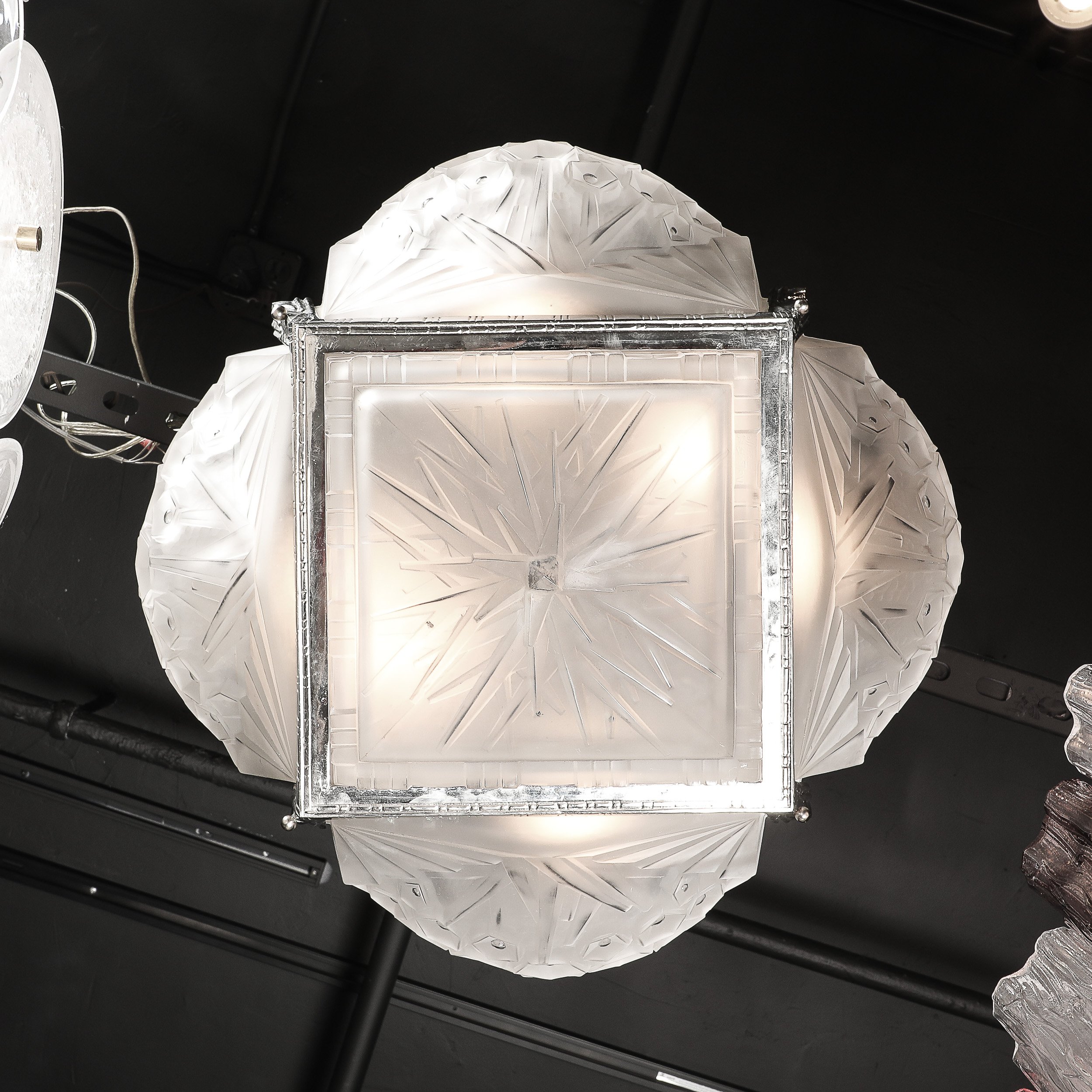 Art Deco Fractal Cubist Frosted Glass & Bronze Chandelier signed Muller Freres - High Style Deco 19.jpg