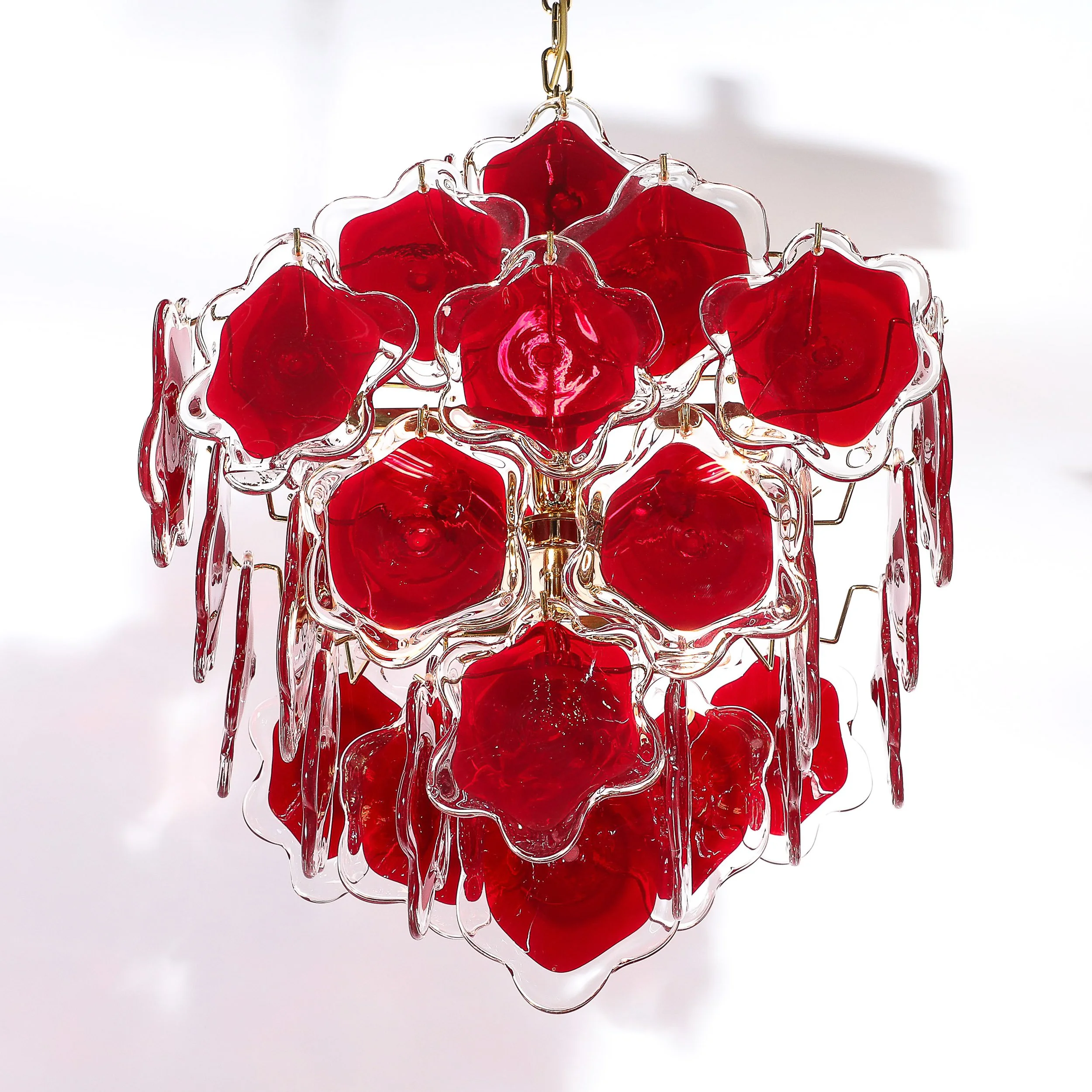 Modernist Hand-Blown Ruby Murano Glass Pagoda Form Organic Disc Chandelier - High Style Deco 12.jpg
