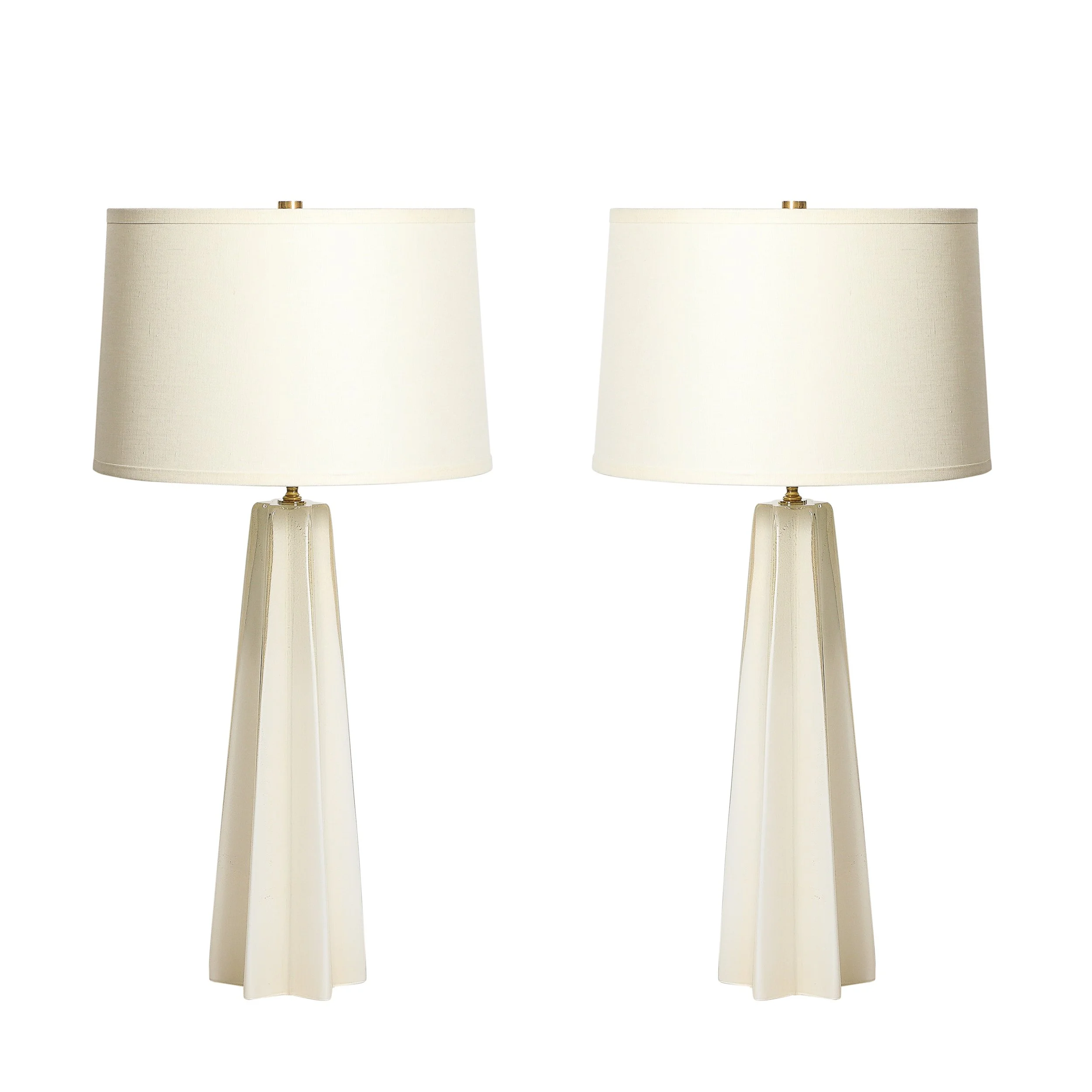 Pair of Modernist Hand Blown Murano Pearlescent Sculptural X-Form Table Lamps - High Style Deco.jpg