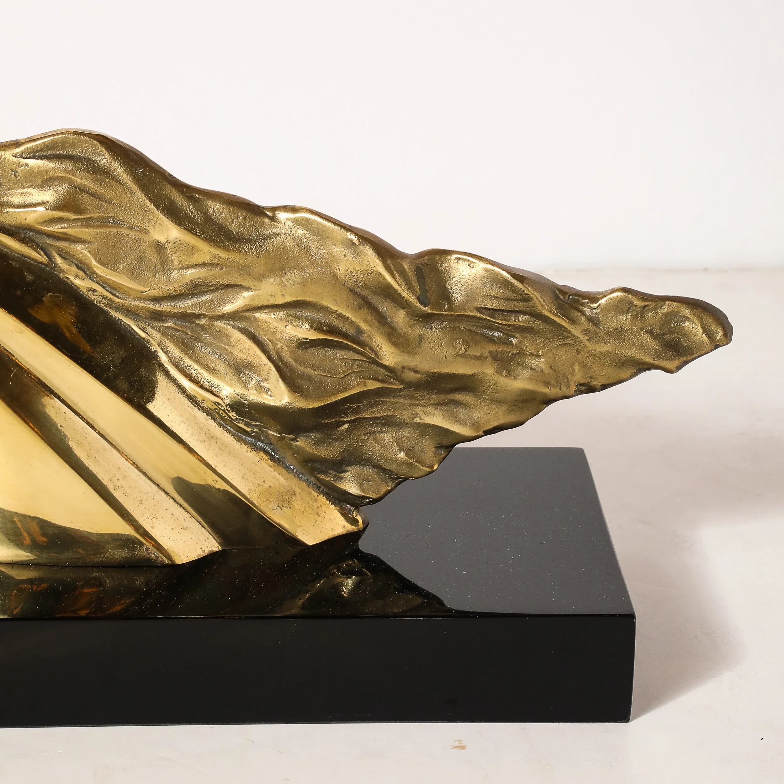 Mid-Century Horse Bust Sculpture w: Flowing Mane in Polished Brass on Black Base - High Style Deco 3.jpg