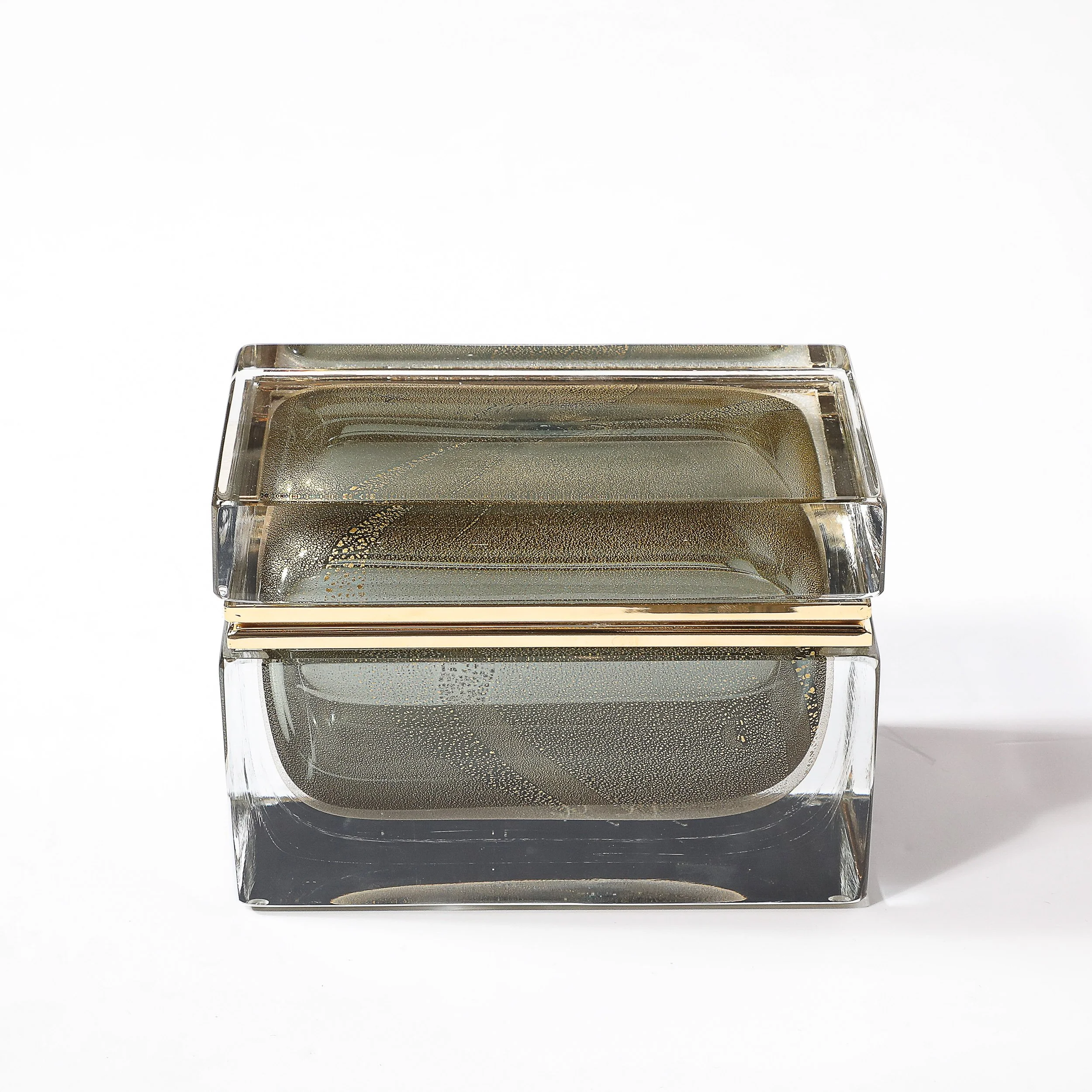 Modernist Hand-Blown Murano Glass Box in Muted Green w: 24 Karat Gold & Brass - High Style Deco 2.jpg