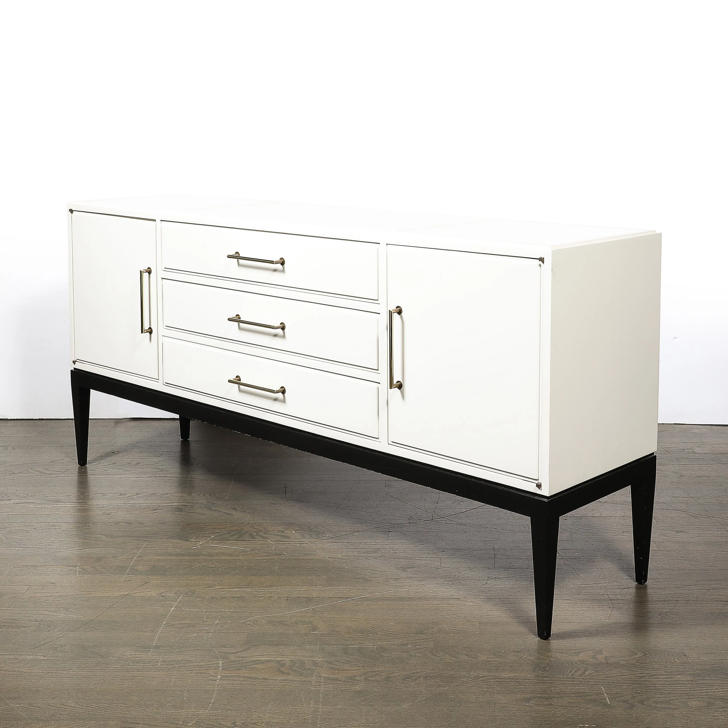 Mid-Century Cream Lacquer w: Black Lacquer Supports Sideboard by Tommi Parzinger - High Style Deco 11.jpg