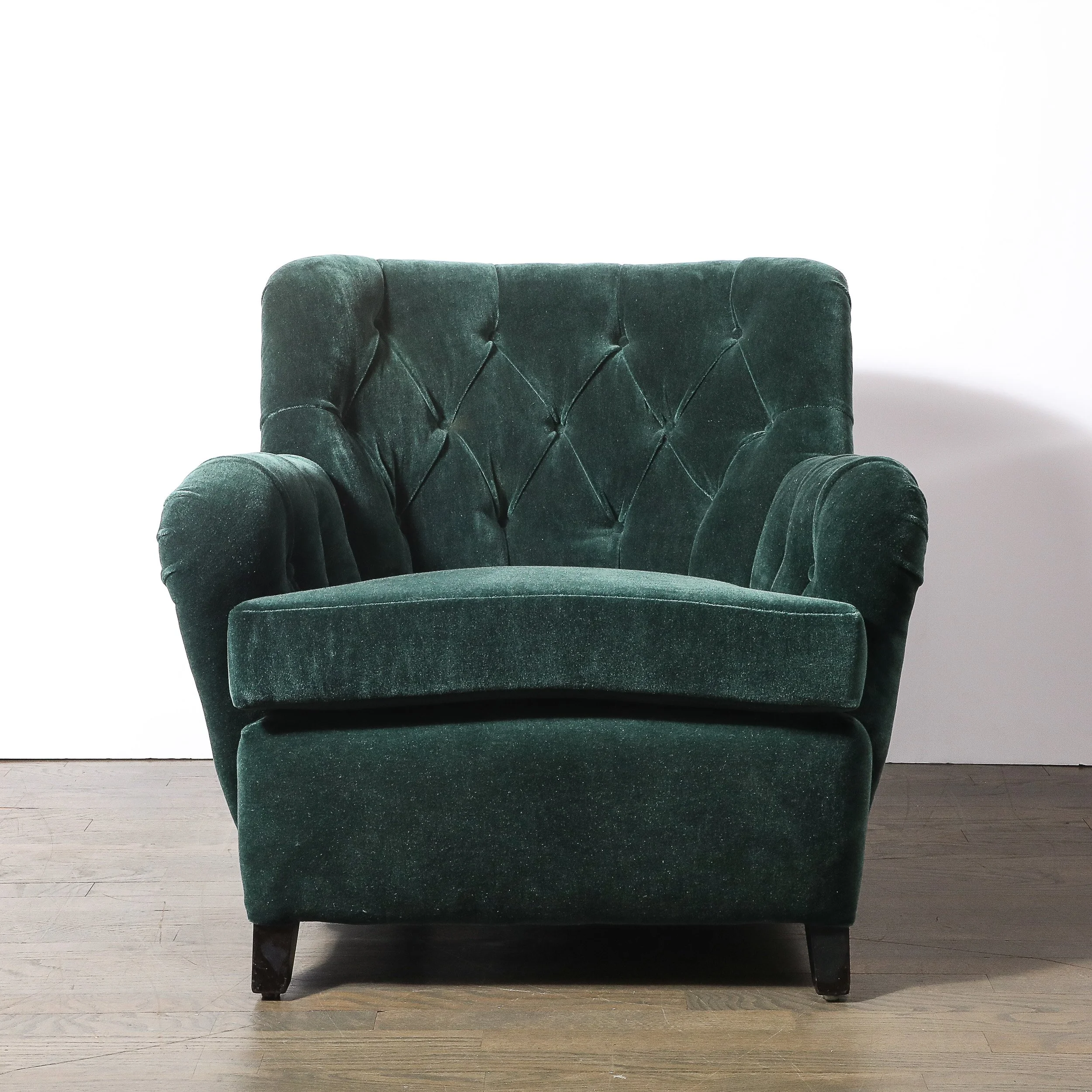 Mid-Century Diamond Tufted Back Viridian Green Velvet Lounge Chair by James Mont - High Style Deco 1.jpg