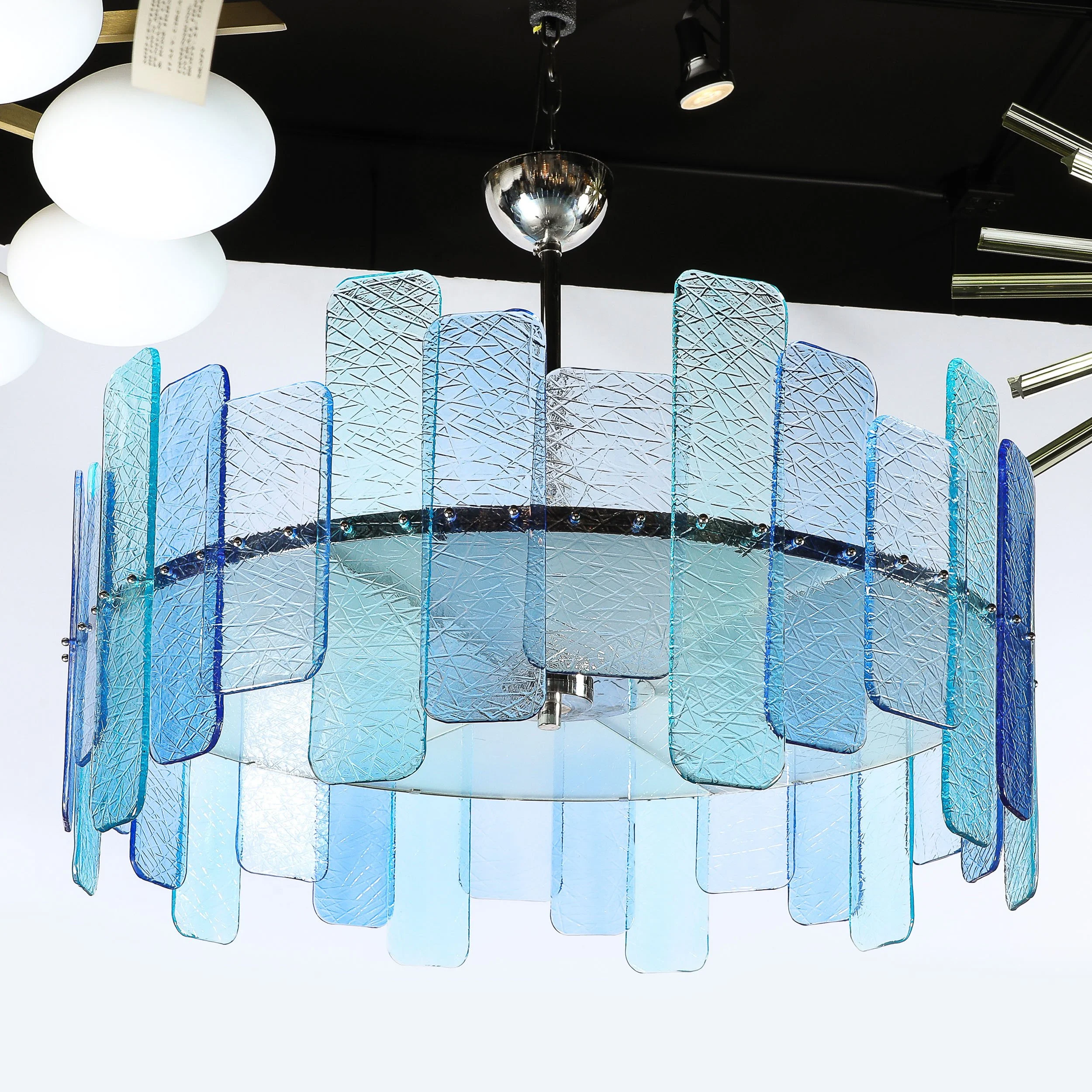 Modernist Hand-Blown Mixed Blue Murano Glass Paneled Chandelier with Diffuser - High Style Deco 13.jpg
