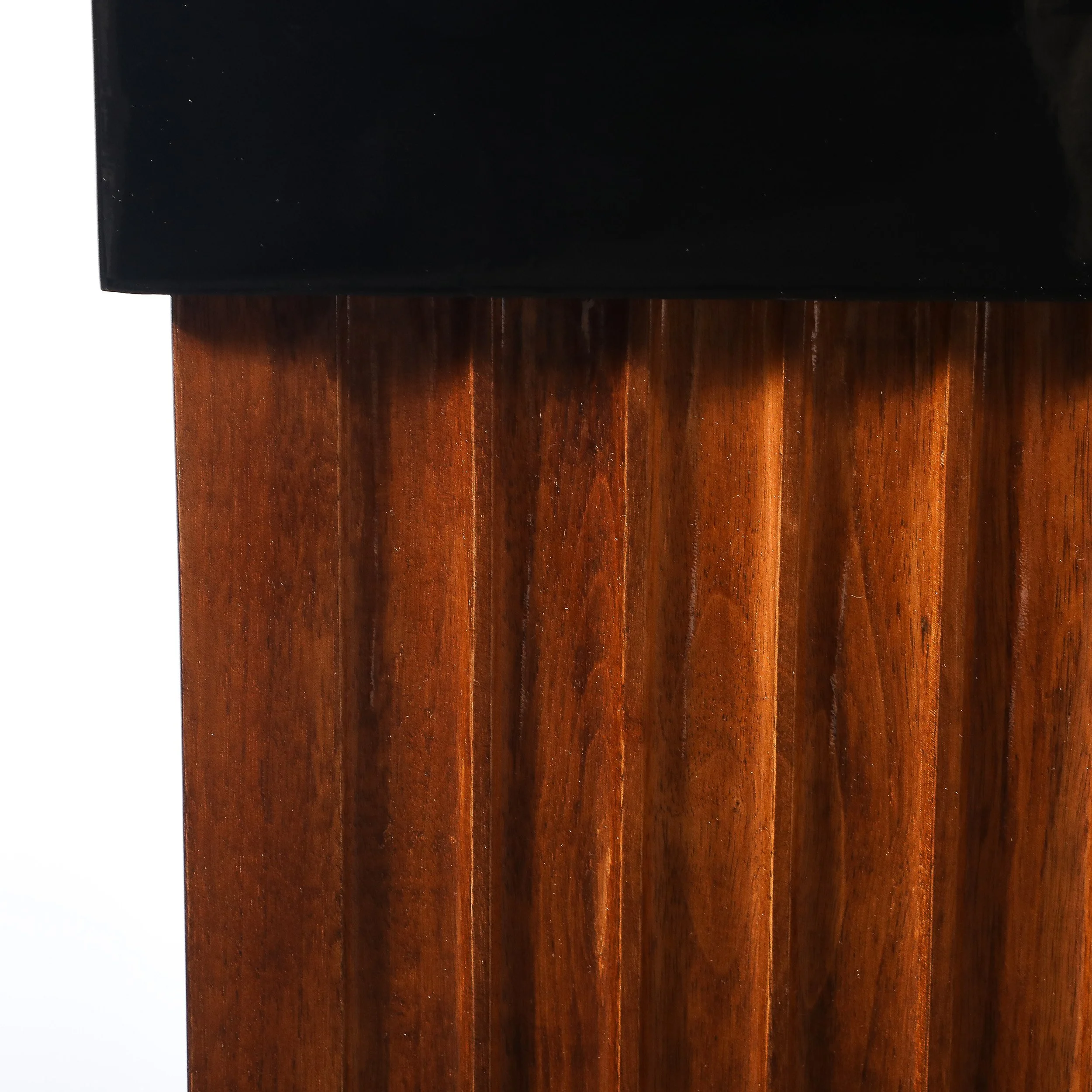 Pair of Art Deco Pedestals in Fluted Walnut & Black Lacquer Bases w: Glass Tops - High Style Deco 5.jpg