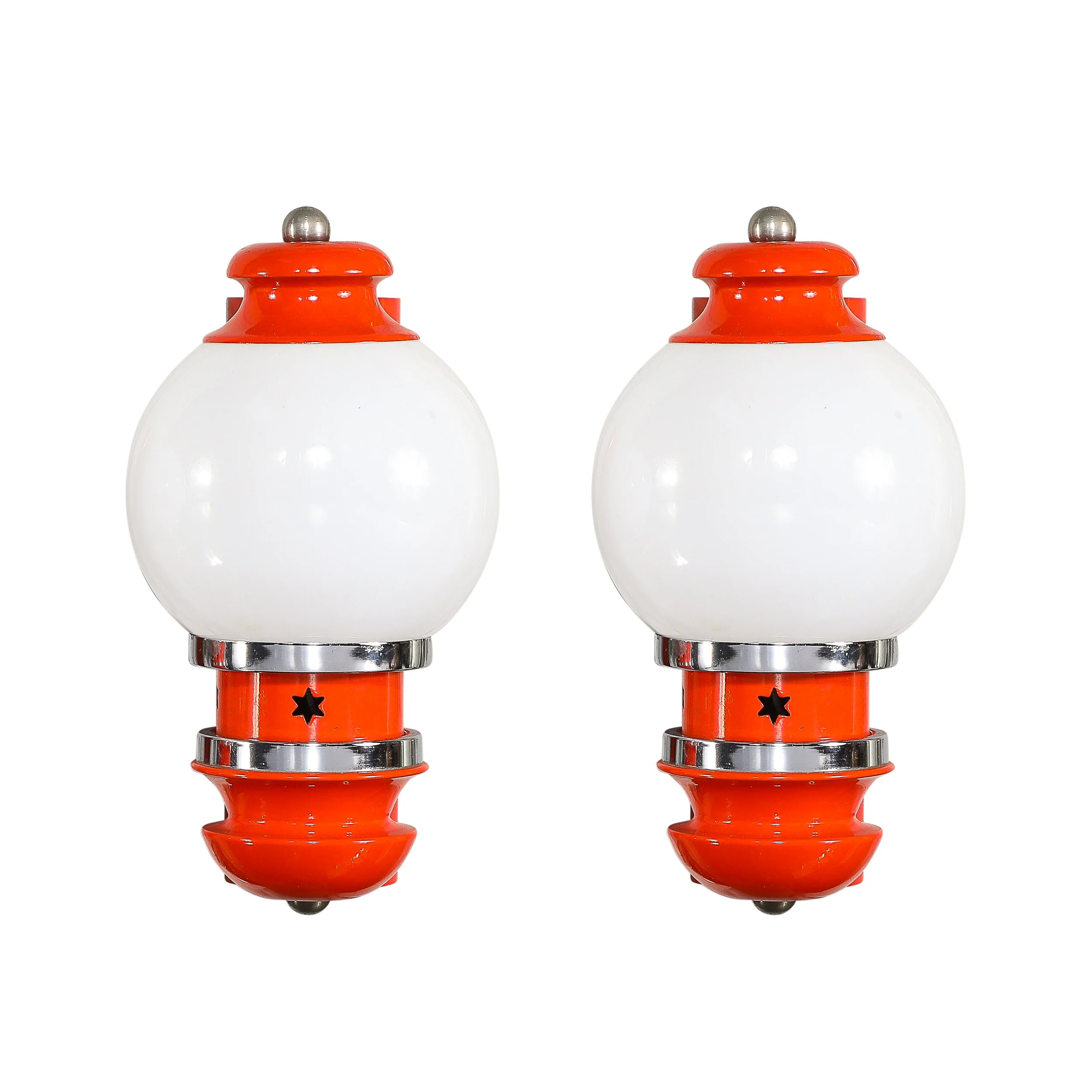 Art Deco Chrome & Frosted Glass Vermillion Enamel Sconces w: Hexagram Cut Out - High Style Deco 2.jpg