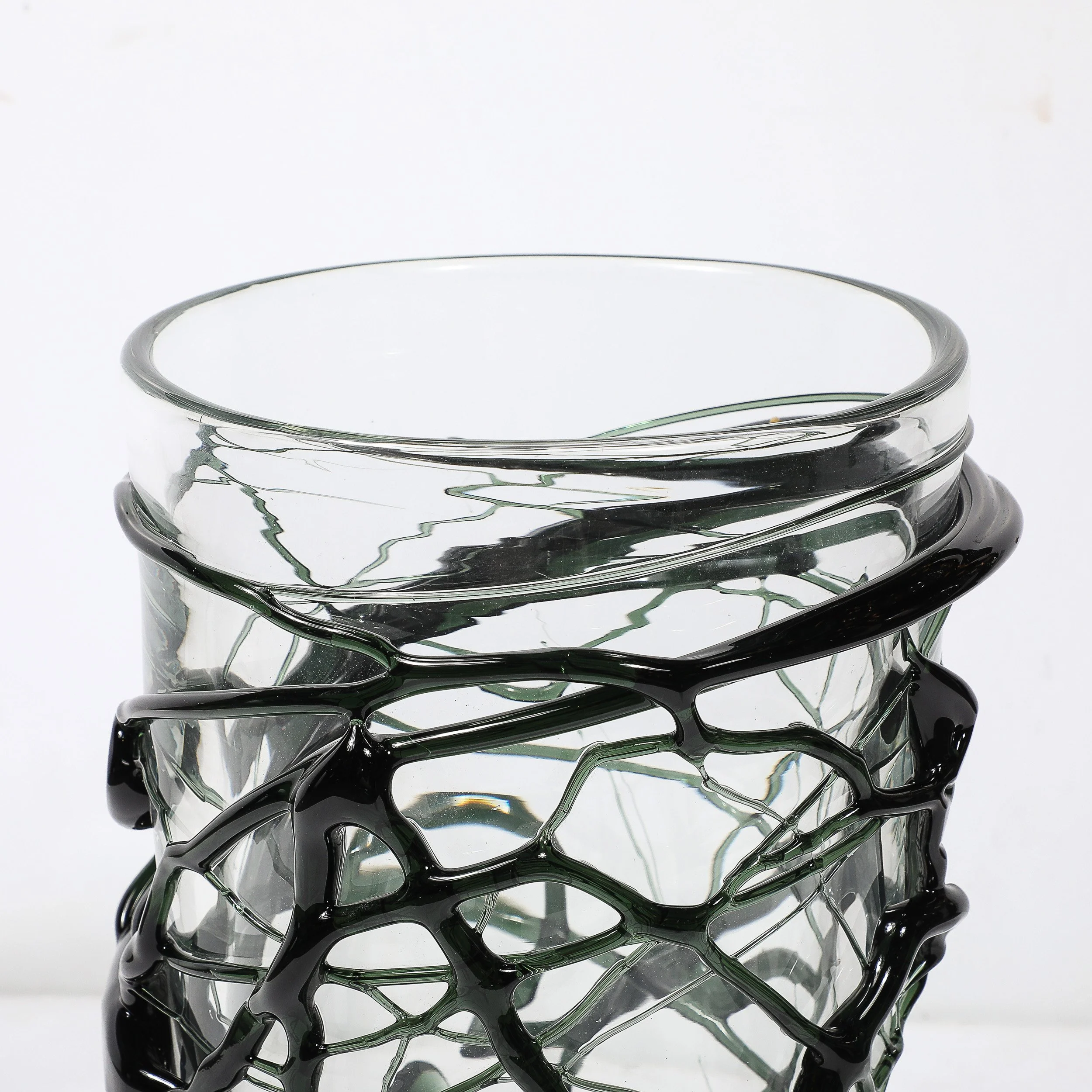 Hand-Blown Murano Glass Vases with Organic Viridian Green Sculptural Striations - High Style Deco 23.jpg