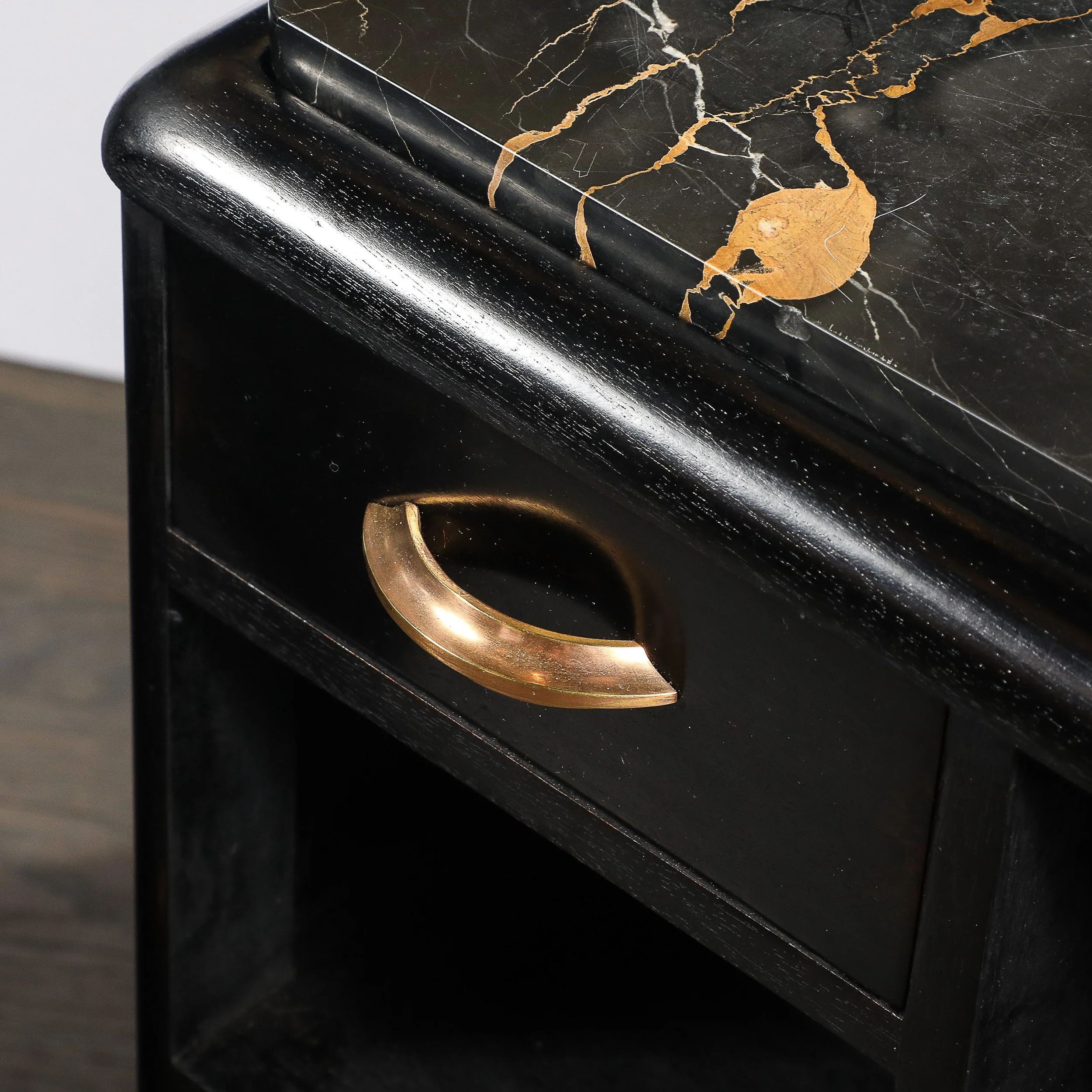 Art Deco Nightstands in Ebonized Walnut with Porto Marble Tops Bronze Pulls - High Style Deco 15.jpg