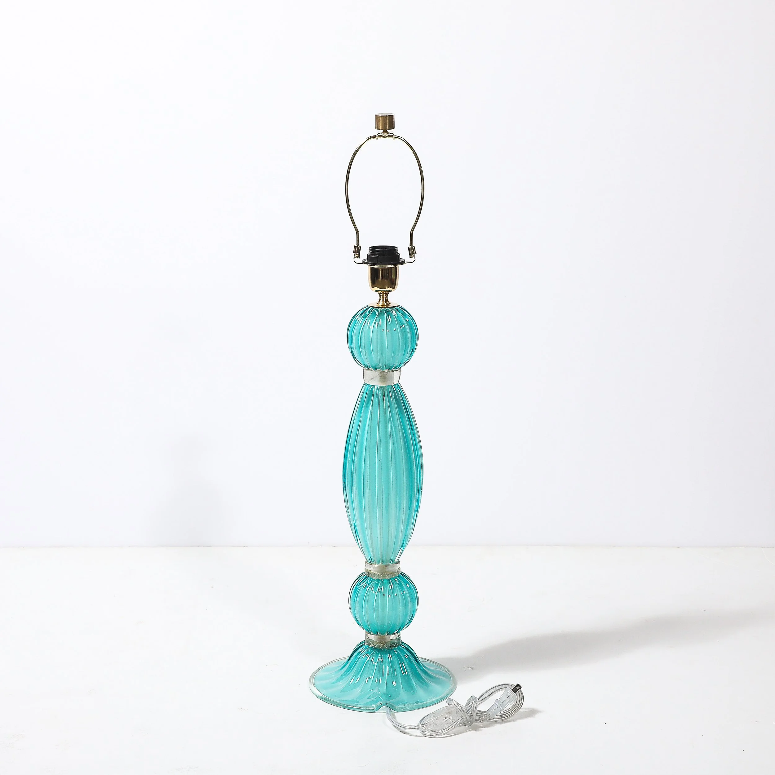 Pair of Hand-Blown Aquamarine Murano Fluted Glass Table Lamps w: 24 Karat Gold - High Style Deco 9.jpg