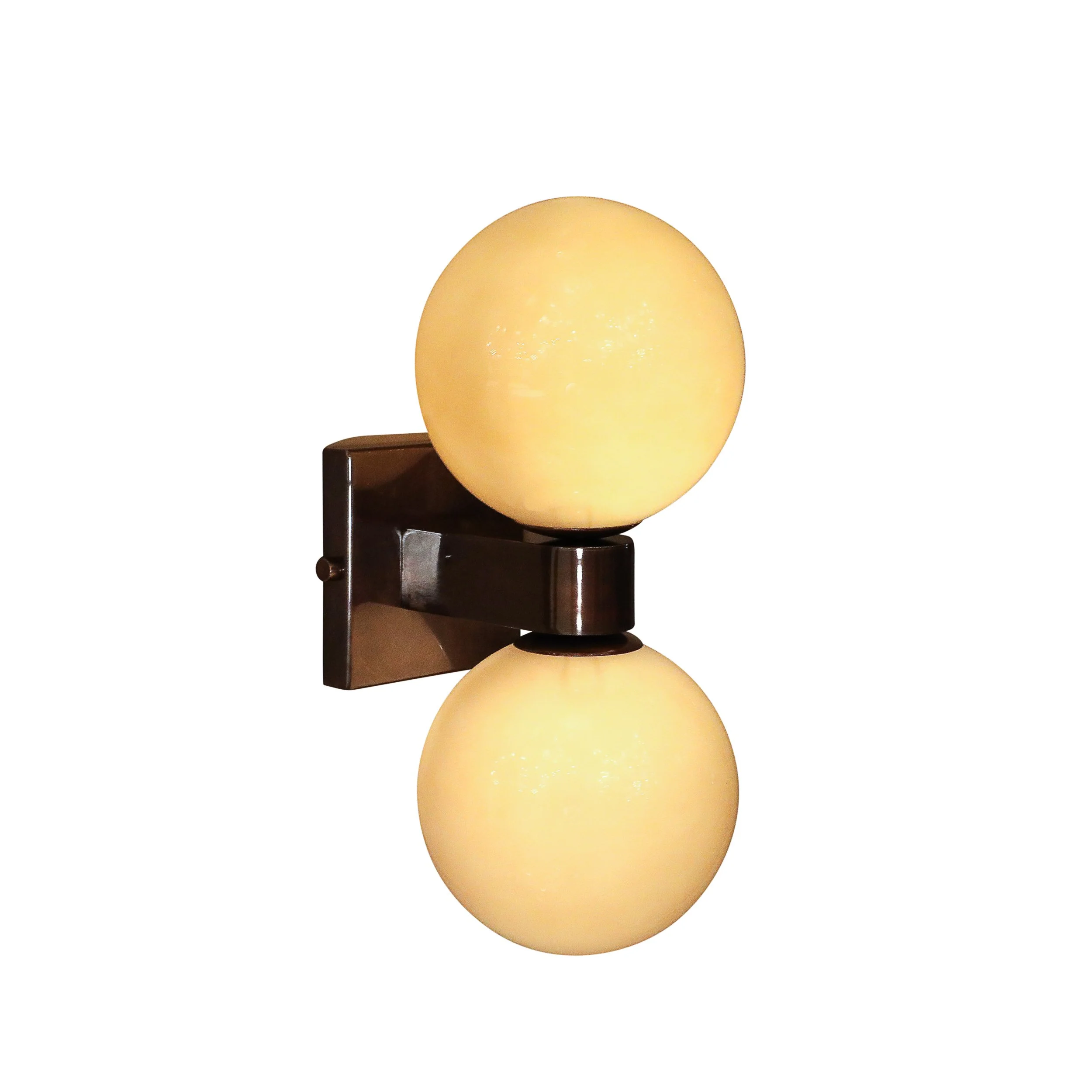 Modernist Hand-Blown Murano Smoked Golden Moon Hue Glass Double Sphere Sconces - High Style Deco 11.jpg