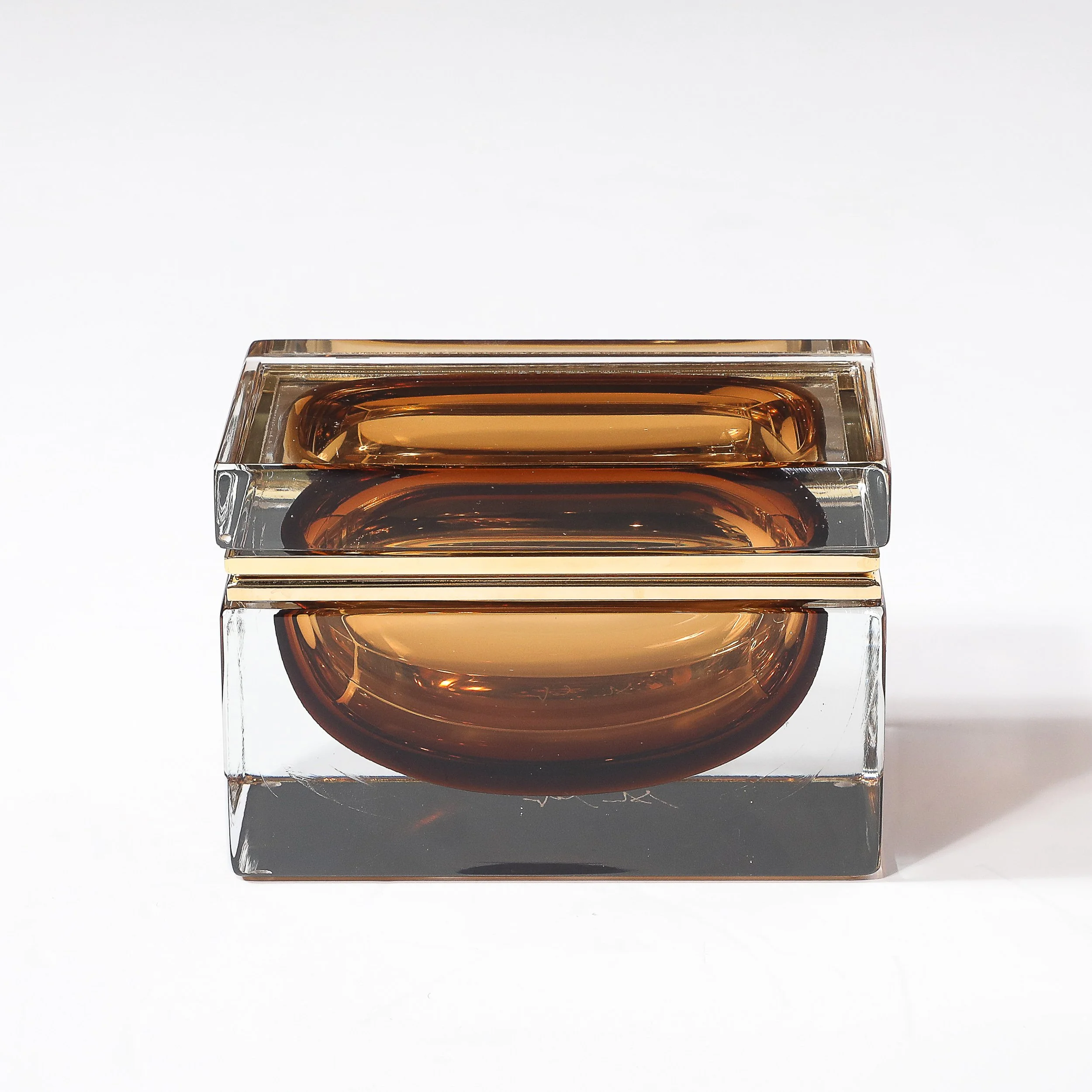 Modernist Hand-Blown Murano Glass Box in Citrine W: Polished Brass Fittings - High Style Deco 2.jpg