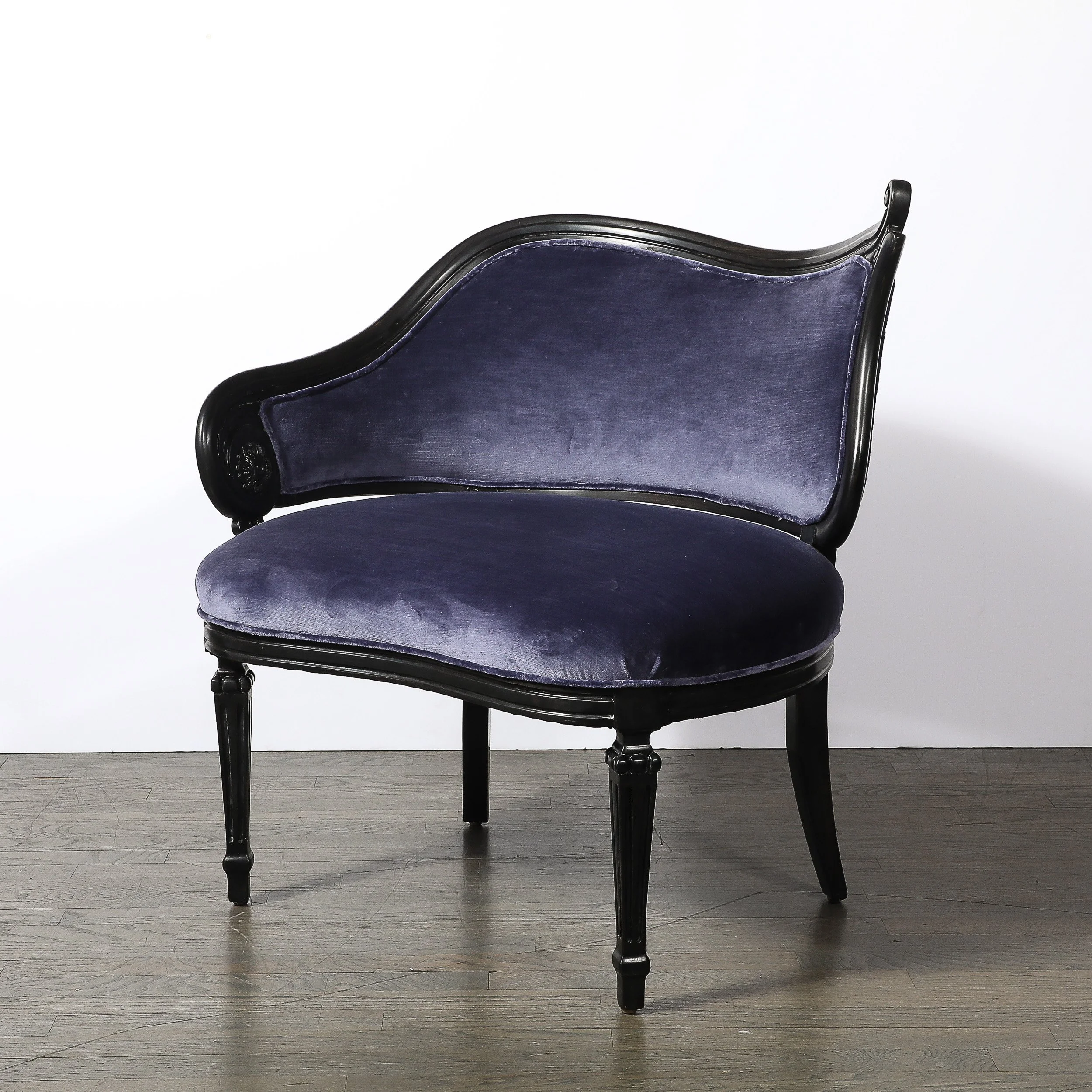 Pair of Art Deco Asymmetrical Fluted Curvilinear Ebonized Walnut Lounge Chairs - High Style Deco 4.jpg