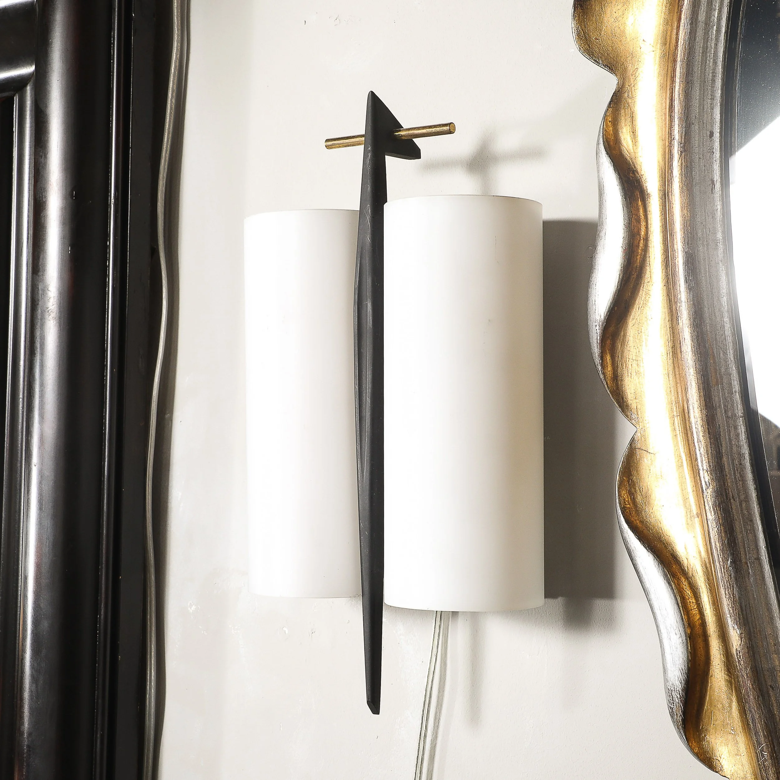 Mid-Century Frosted Glass, Brass & Black Enamel Sconce by Maison Arlus - High Style Deco 4.jpg