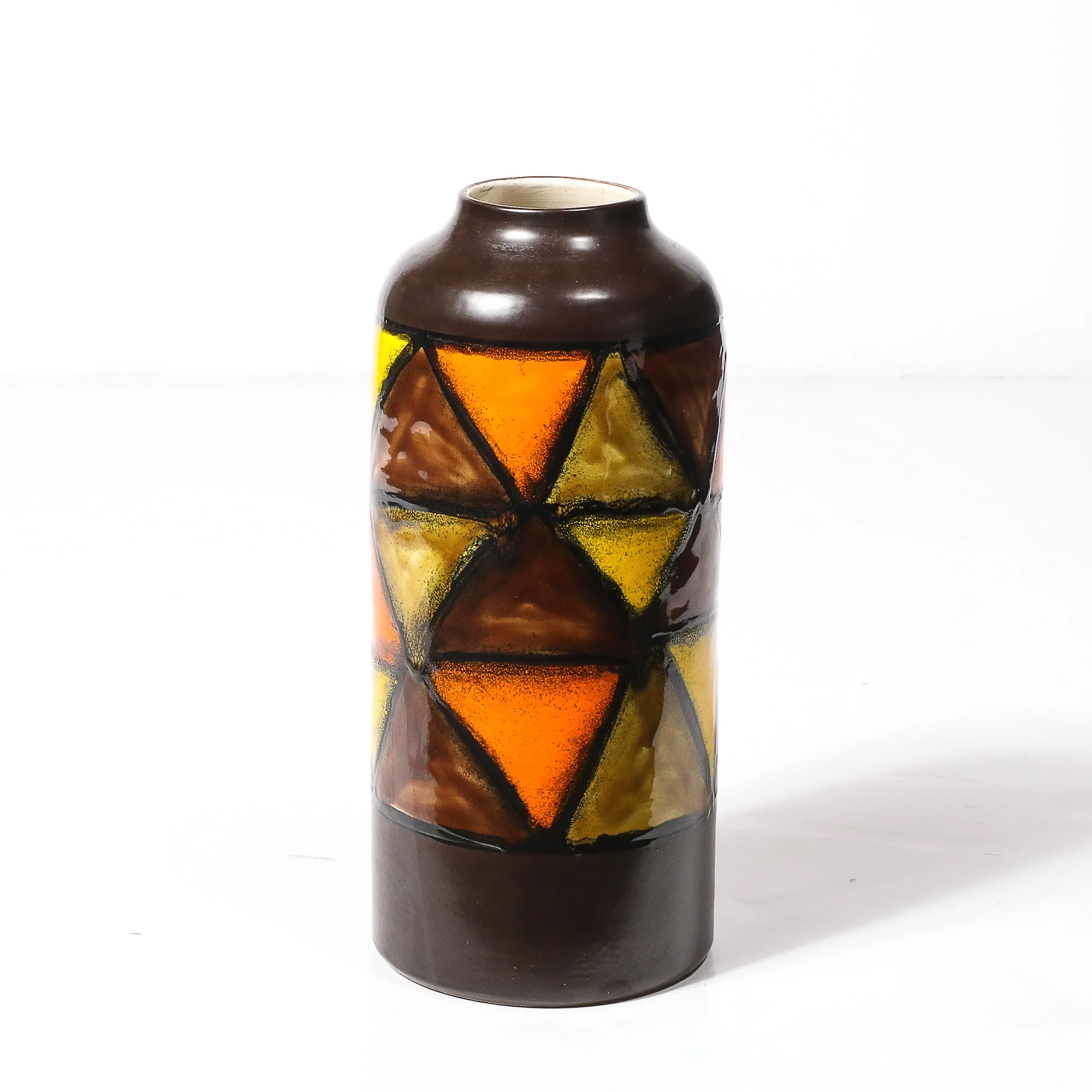Mid-Century Ceramic Vase in Burnt Umber w: Yellow & Orange Details by Aldo Londi - High Style Deco 2.jpg