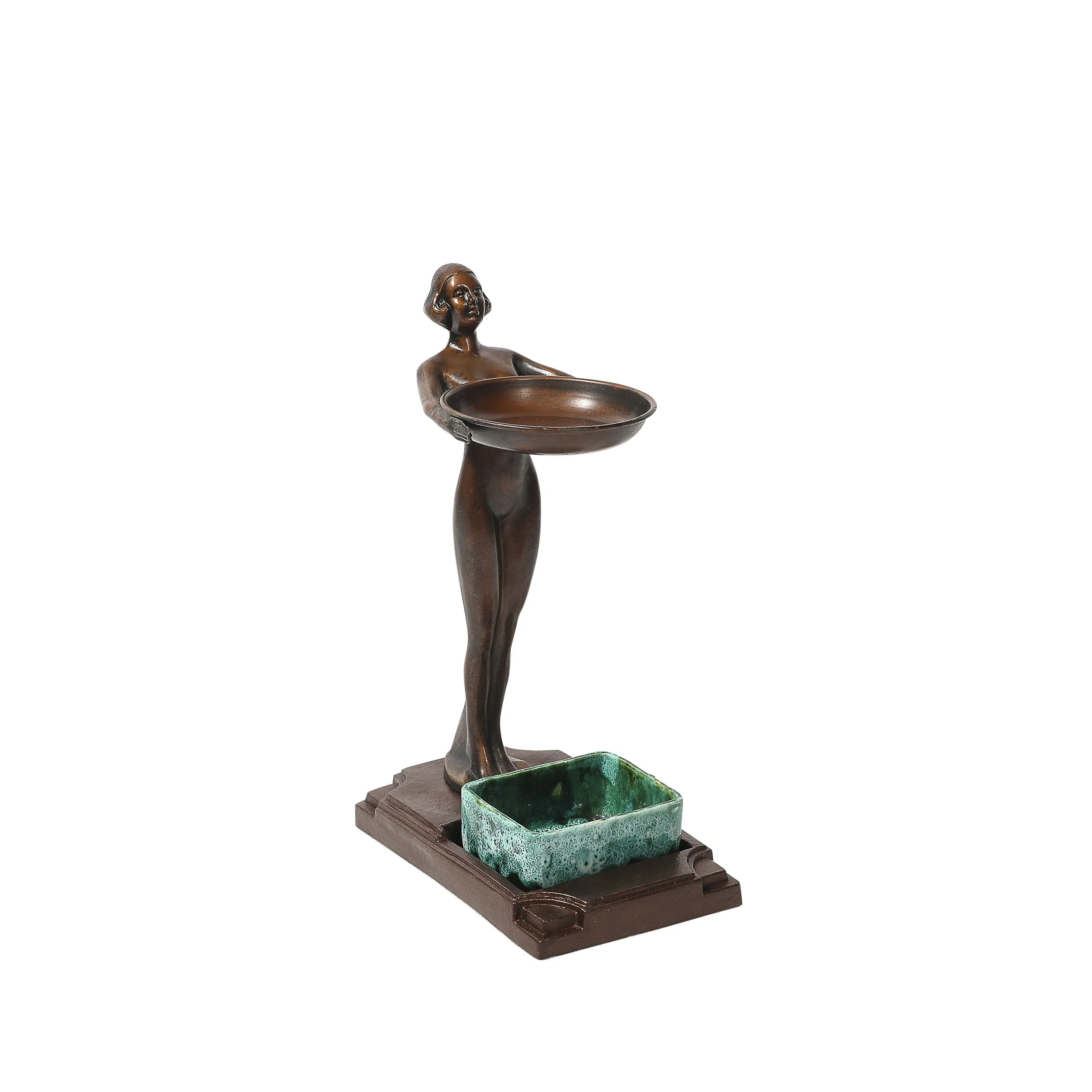Art Deco Patinated Bronze, Olive Green & Jade Ceramic Smoking Stand by FrankArts - High Style Deco.jpg