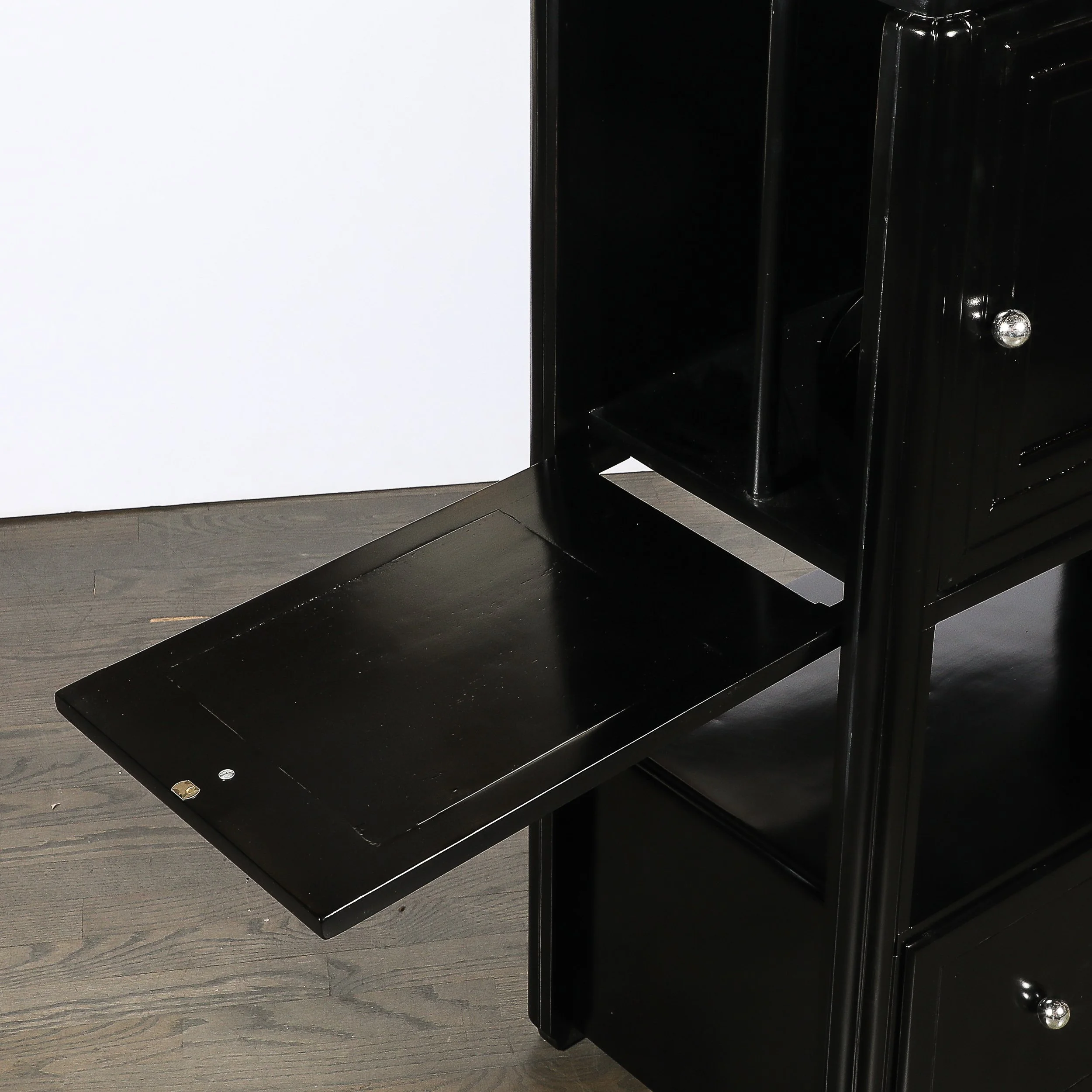 Art Deco Machine Age Bar Cabinet in Black Lacquer with Swivel and Drop Doors - High Style Deco 19.jpg (Copy)