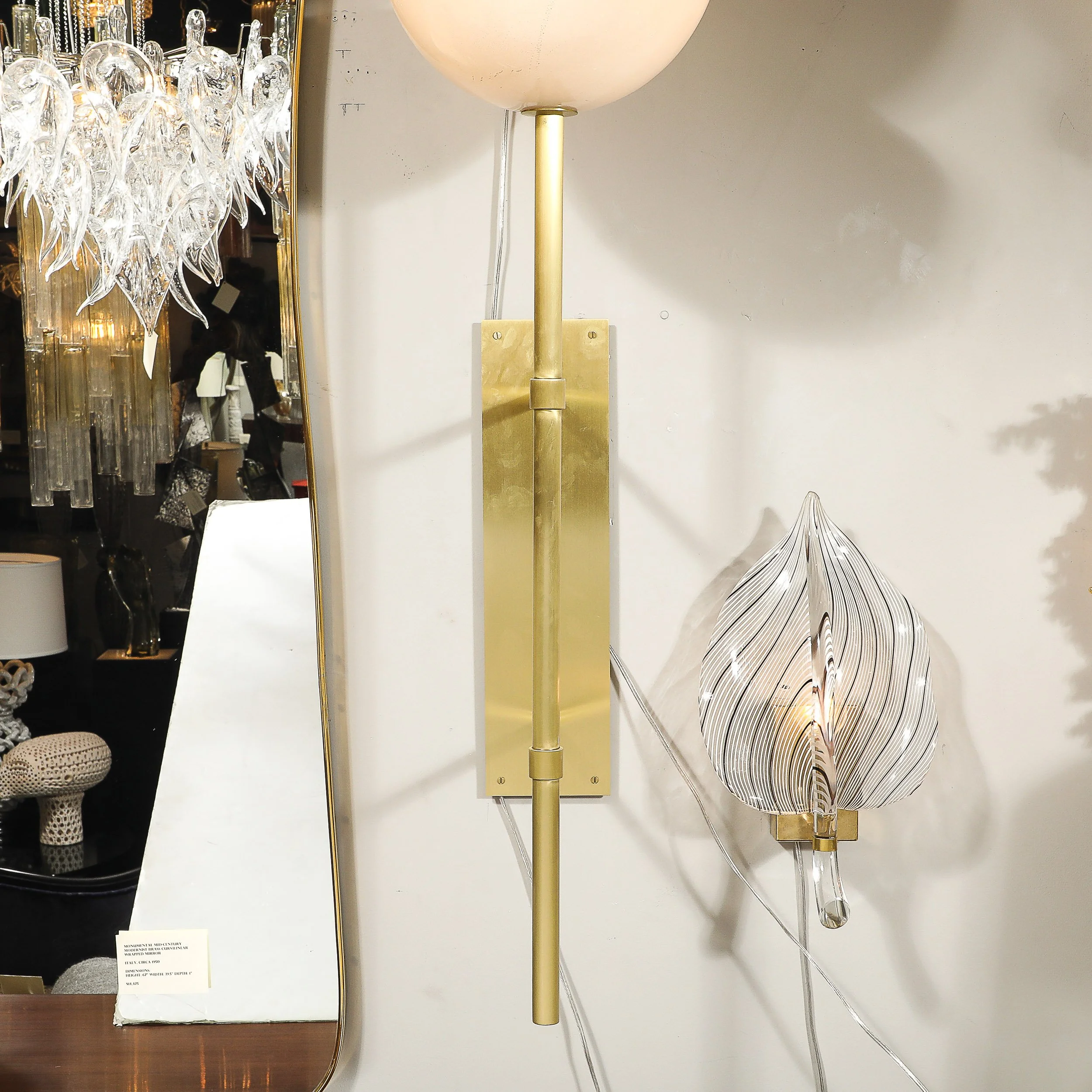 Modernist Hand-Blown Murano Glass Reverse Dome Form Brushed Brass Sconces - High Style Deco 1.jpg