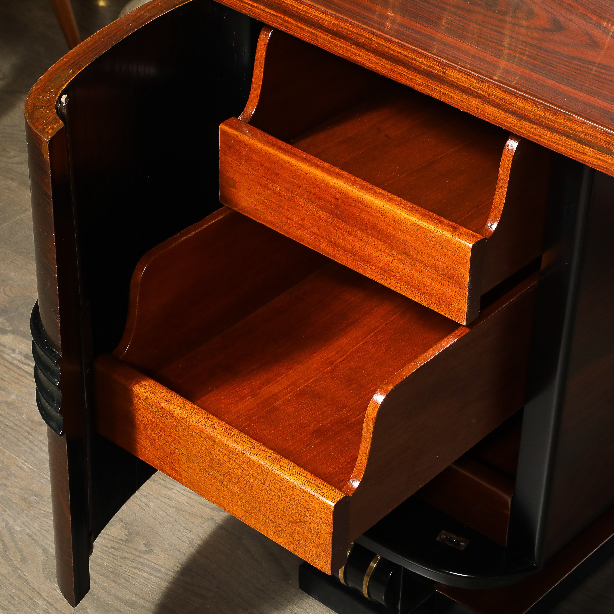 Art Deco Machine Age Partner Desk in Rosewood with Ebonized Fluted Detailing - High Style Deco 9.jpg