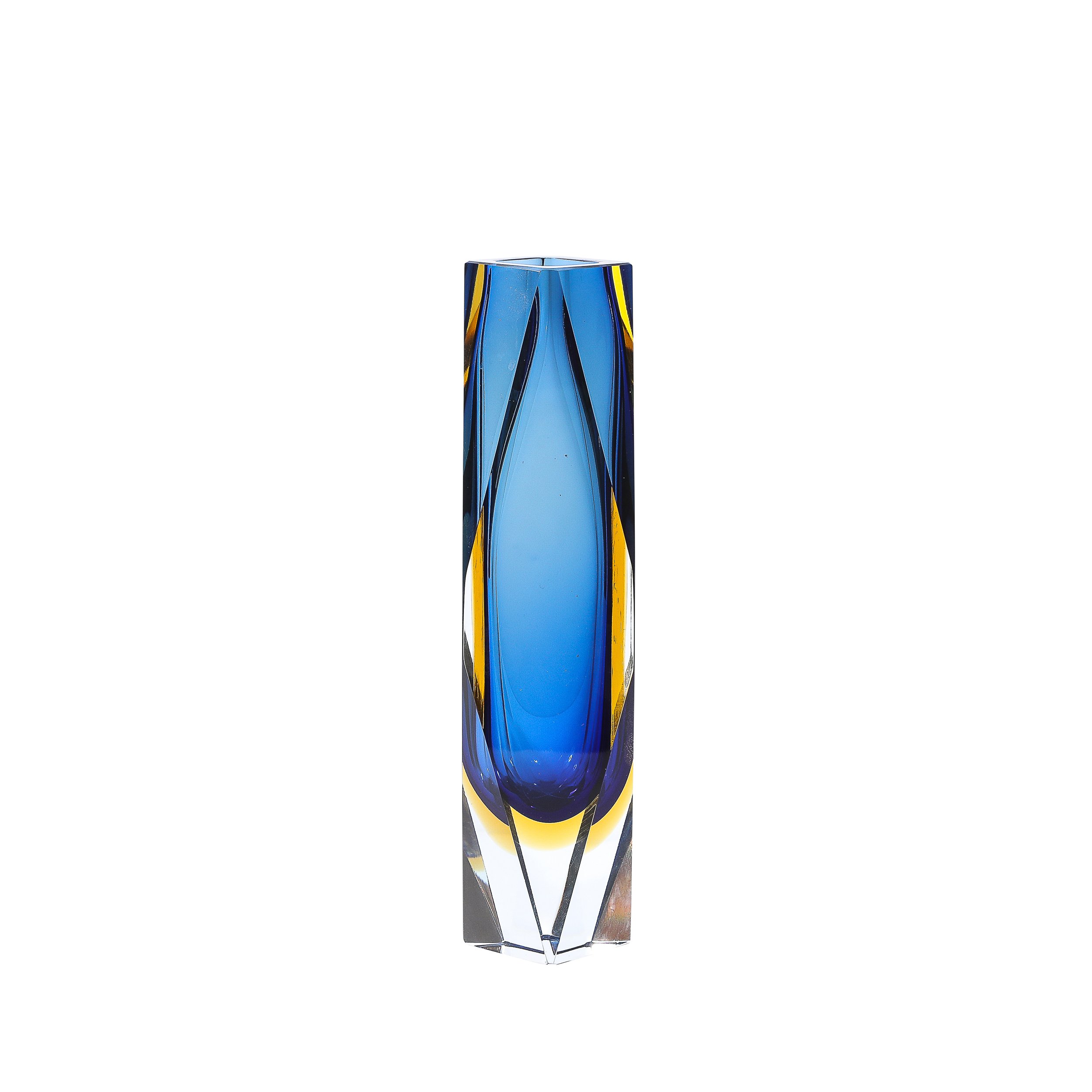 Mid-Century Hand-Blown Faceted Murano Glass Vase in Citrine and Smoked Cerulean - High Style Deco.jpg