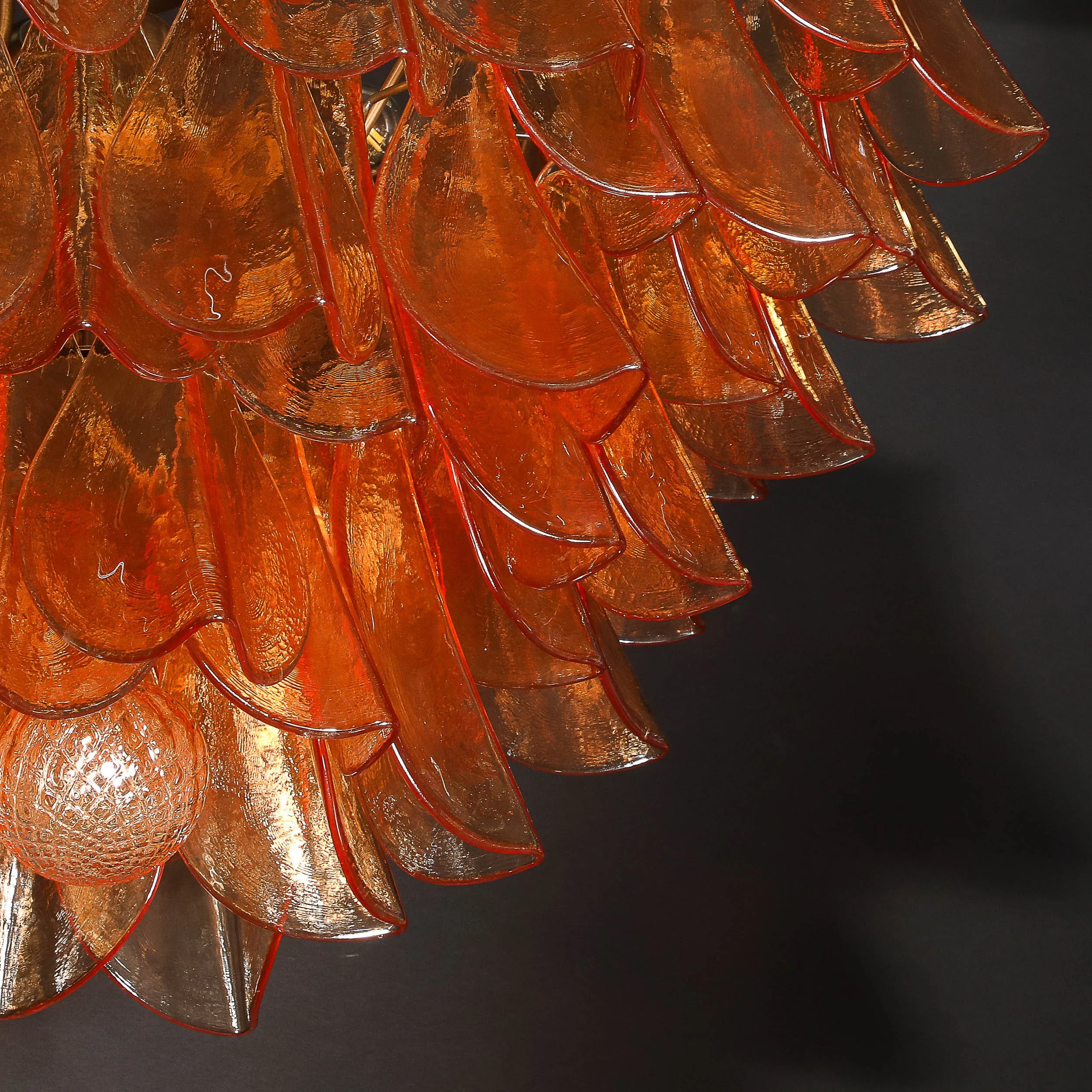 Modernist Smoked Apricot Murano Glass & Oil Rubbed Bronze Feather Chandelier - High Style Deco 12.jpg