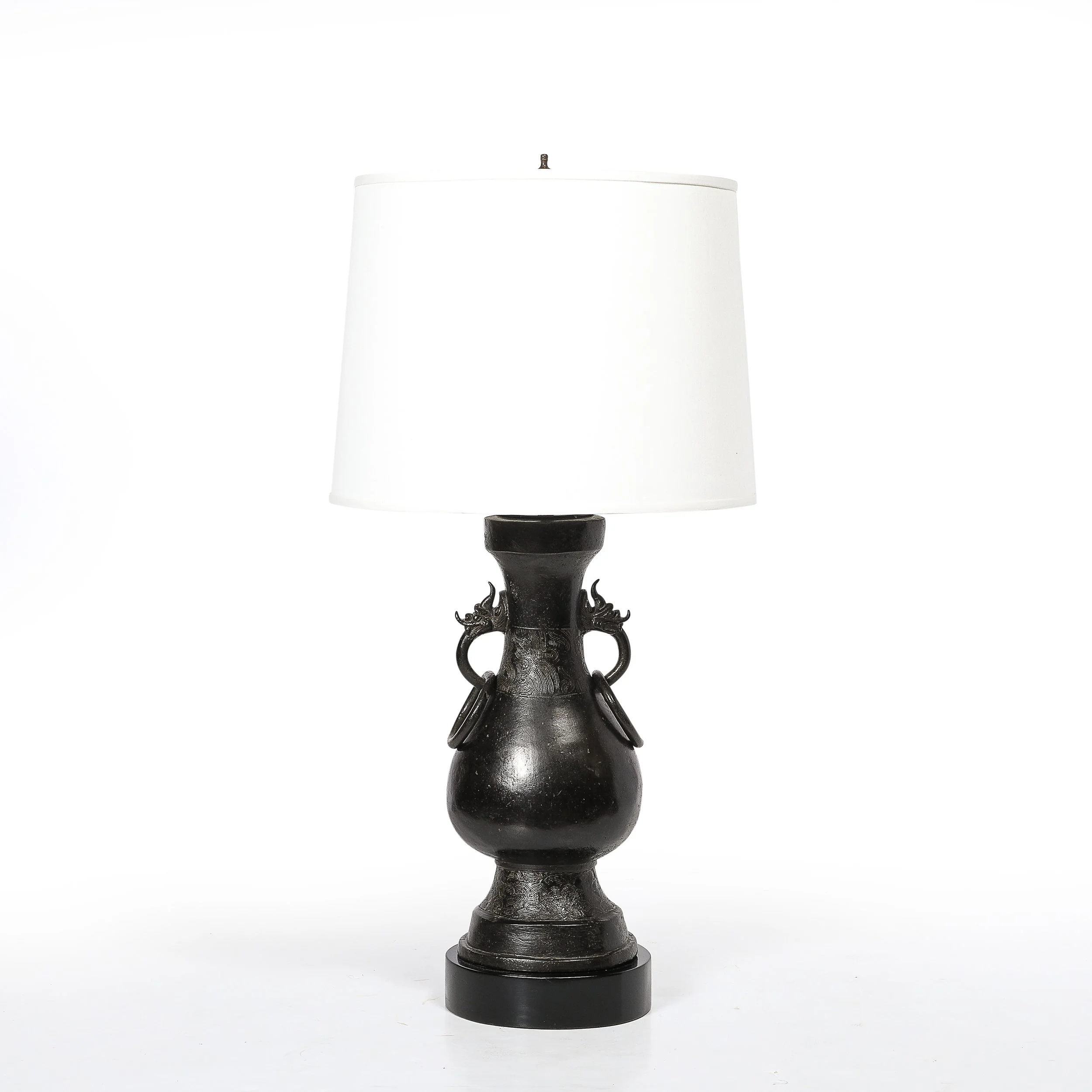 Pair of Mid-Century Iron Dragon Amphora Chinoiserie Table Lamps w: Ring Details - High Style Deco 1.jpg