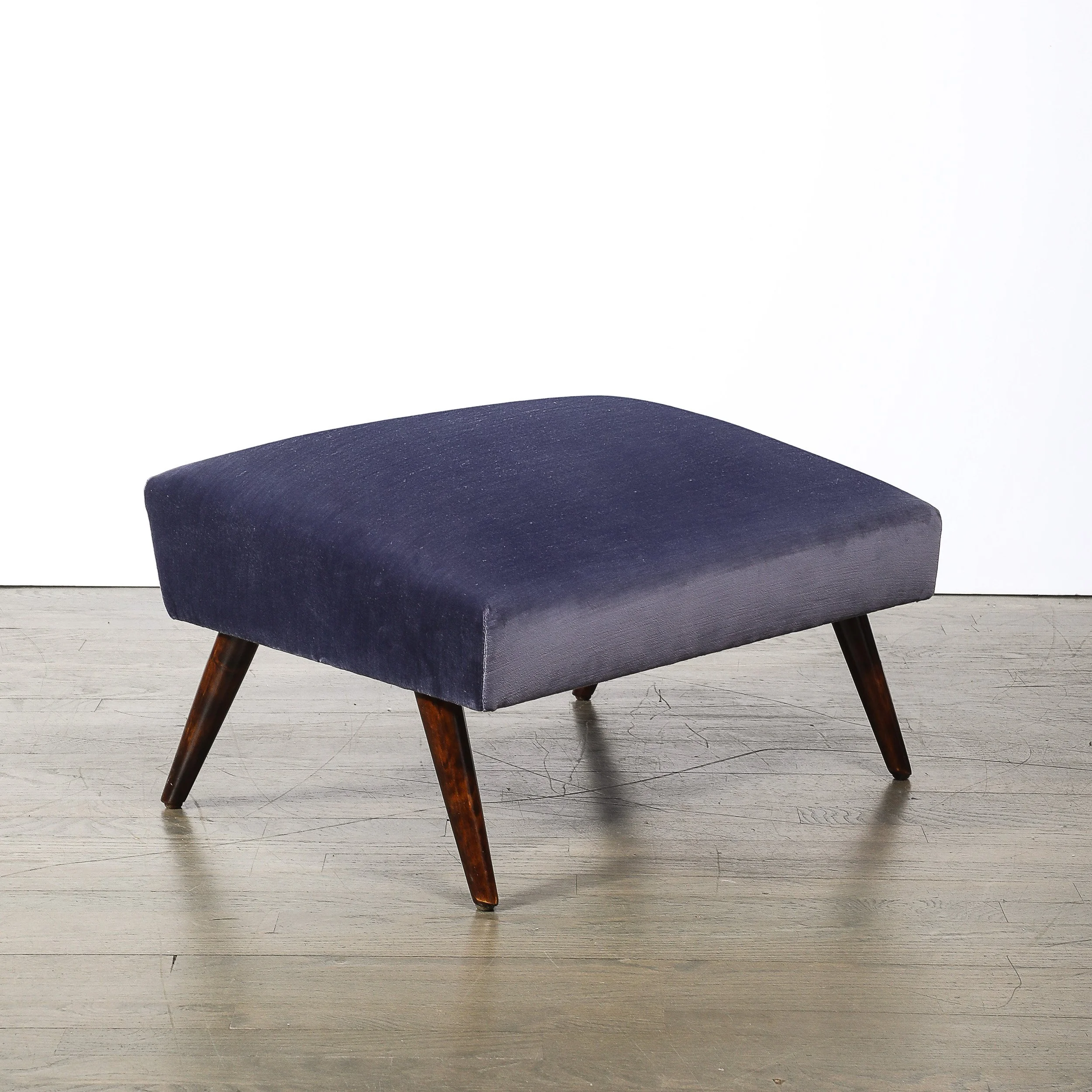 Mid-Century Lounge Chair & Ottoman in Aubergine Velvet & Tapered Walnut Supports - High Style Deco 16.jpg