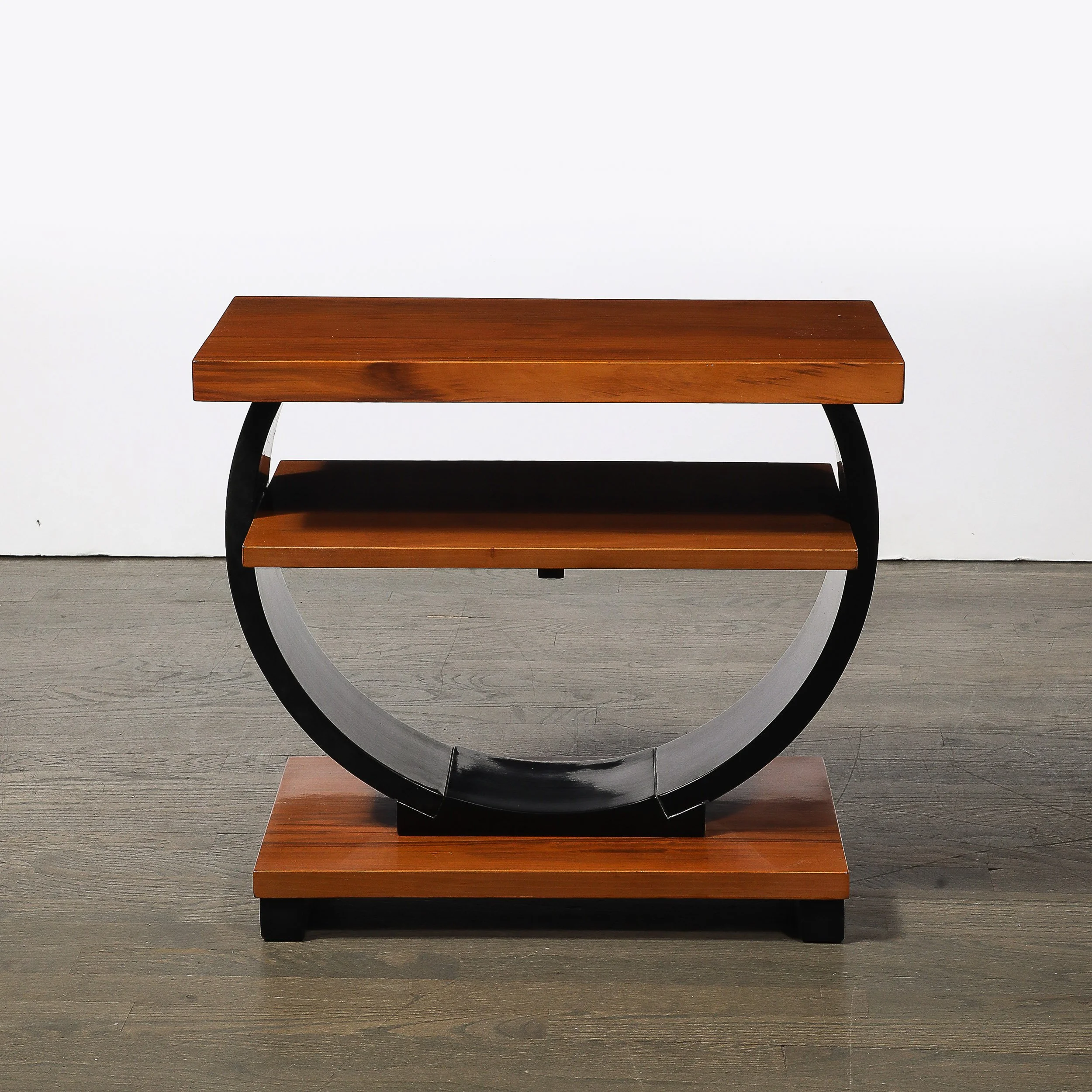 Pair of Art Deco Machine Age Two-Tier Side Tables in Walnut & Black Lacquer - High Style Deco 4.jpg