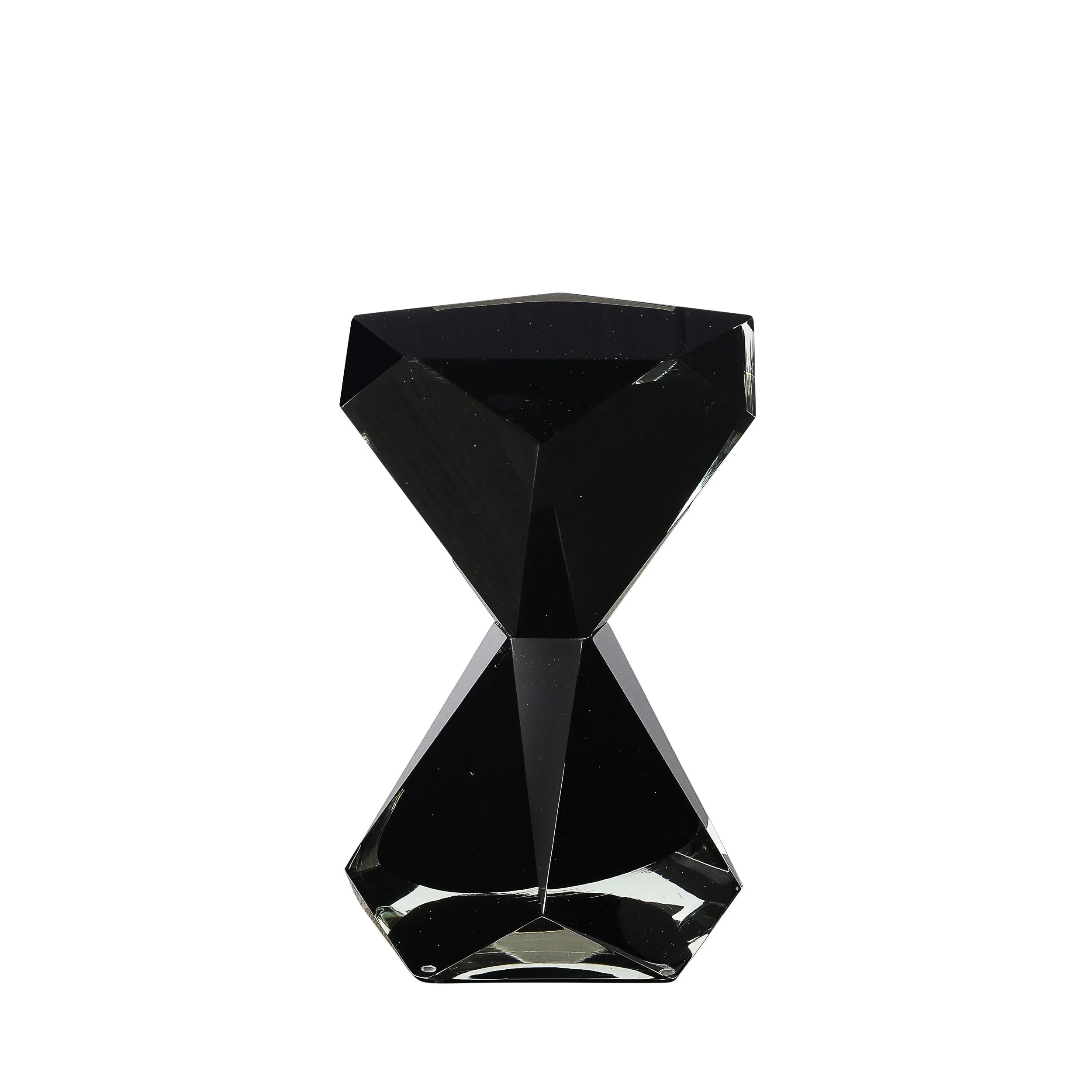 Modernist Handblown Murano Jet Black Faceted Hourglass End Table - High Style Deco.jpg