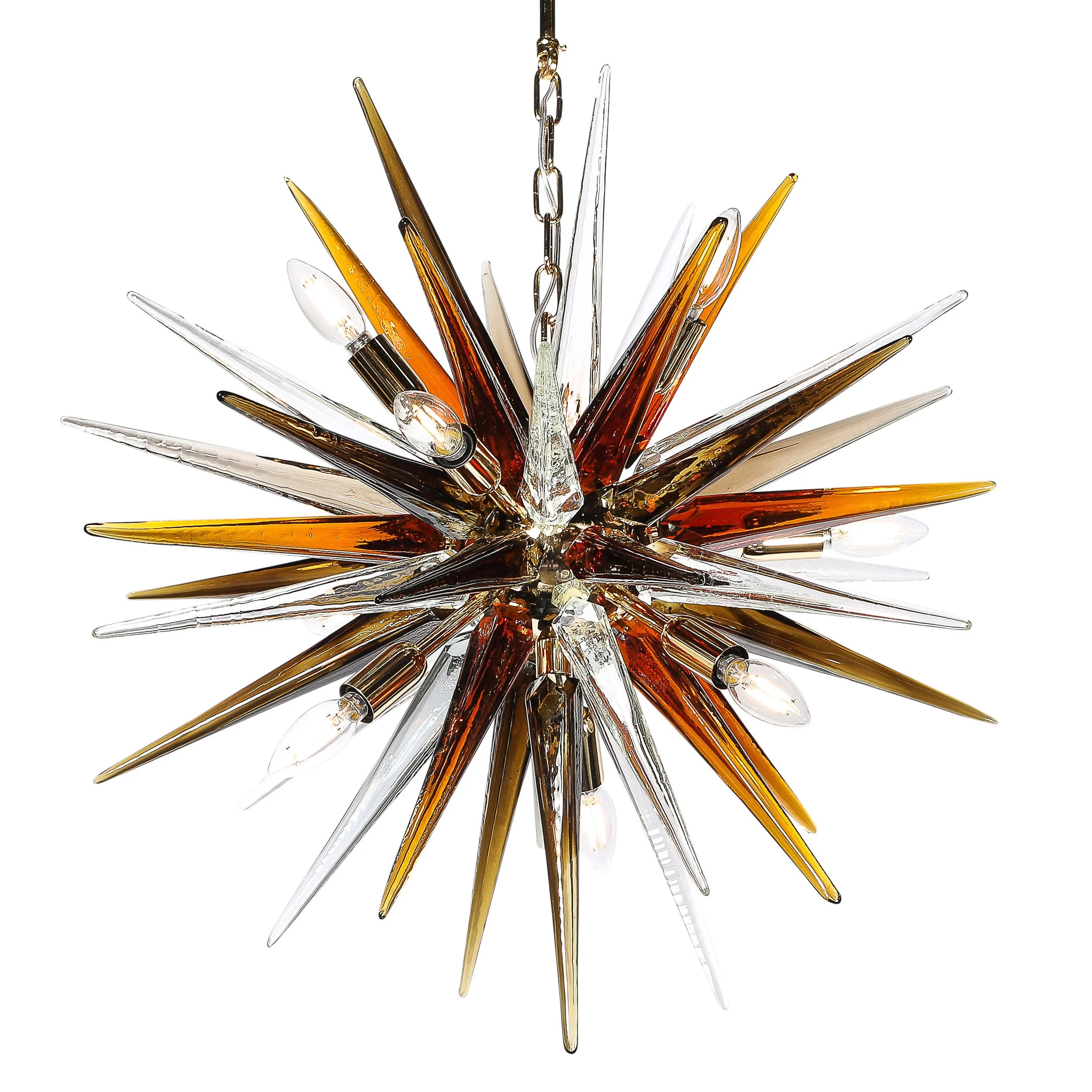 Modernist Mixed Hand-Blown Murano Glass Spike Form Sputnik Chandelier w: Brass - High Style Deco 2.jpg