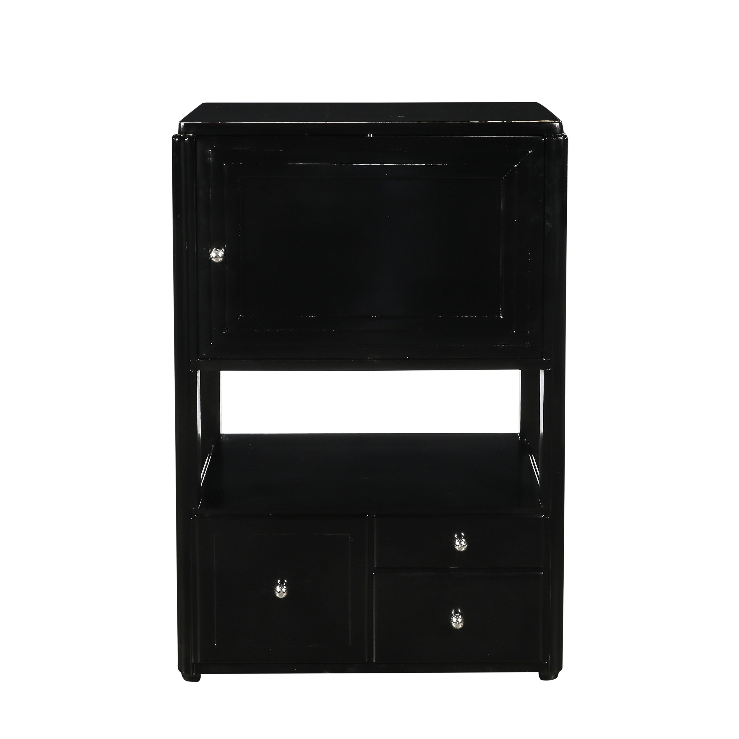 Art Deco Machine Age Bar Cabinet in Black Lacquer with Swivel and Drop Doors - High Style Deco 1.jpg (Copy)