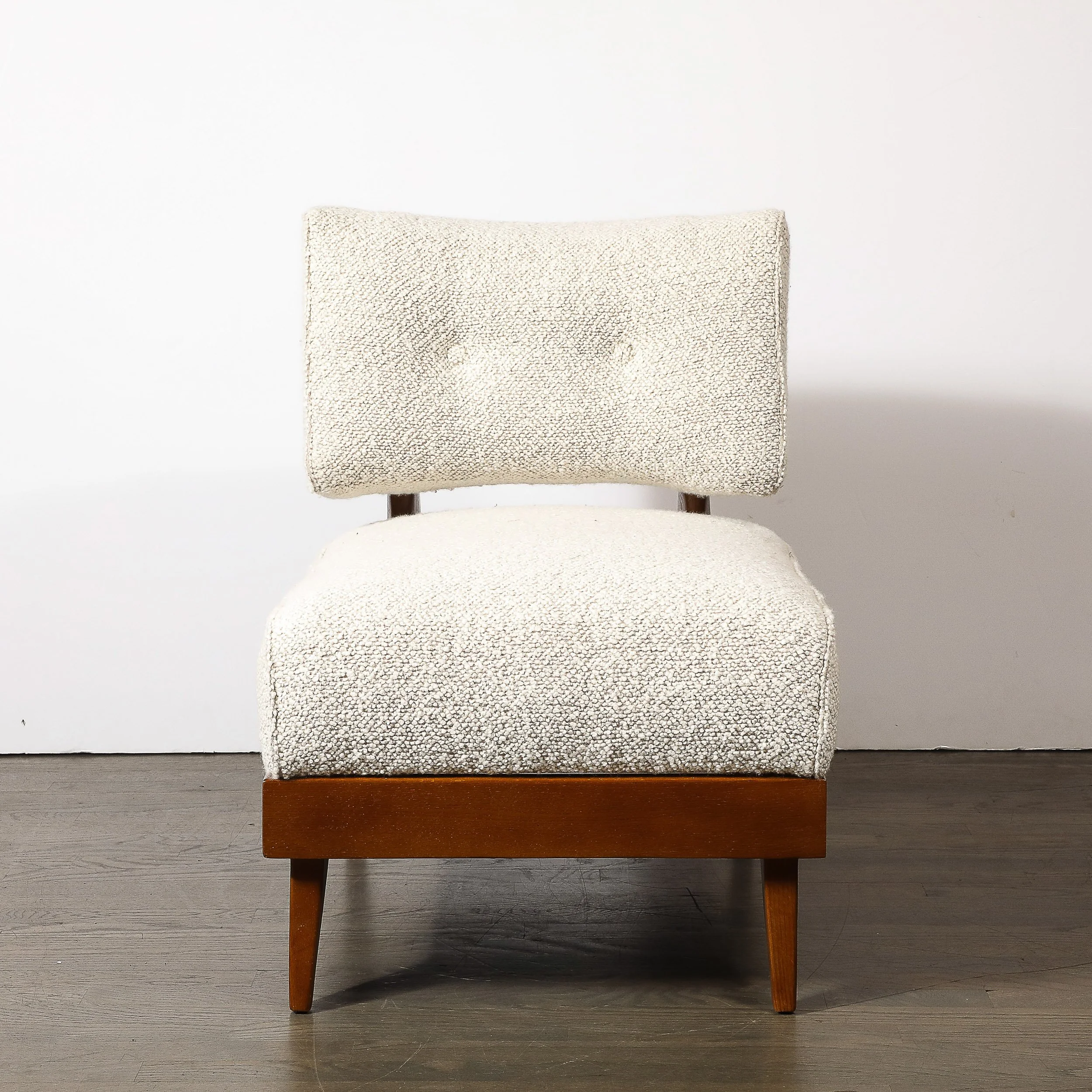 Mid-Century Modernist Sculptural Oak Lounge Chairs in Off White Boucle - High Style Deco 1.jpg