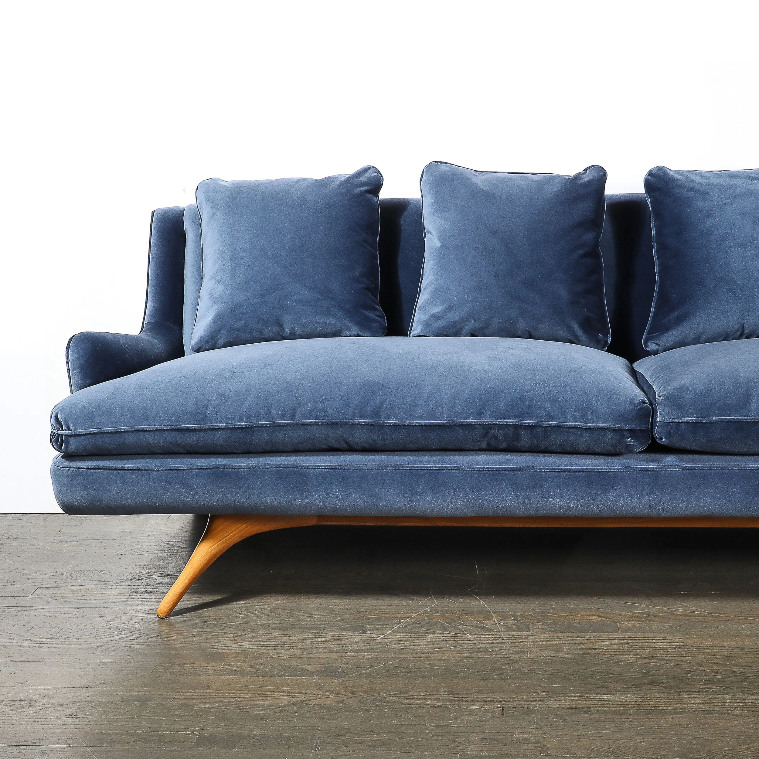 Mid-Century Blue Velvet Sculptural Supported Sofa Documented Vladimir Kagan - High Style Deco 4.jpg
