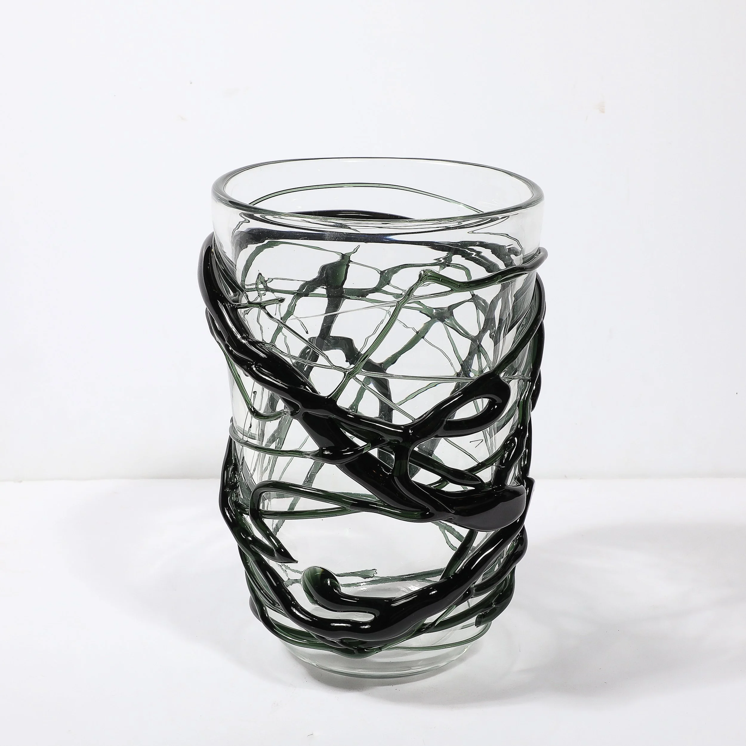Hand-Blown Murano Glass Vases with Organic Viridian Green Sculptural Striations - High Style Deco 25.jpg