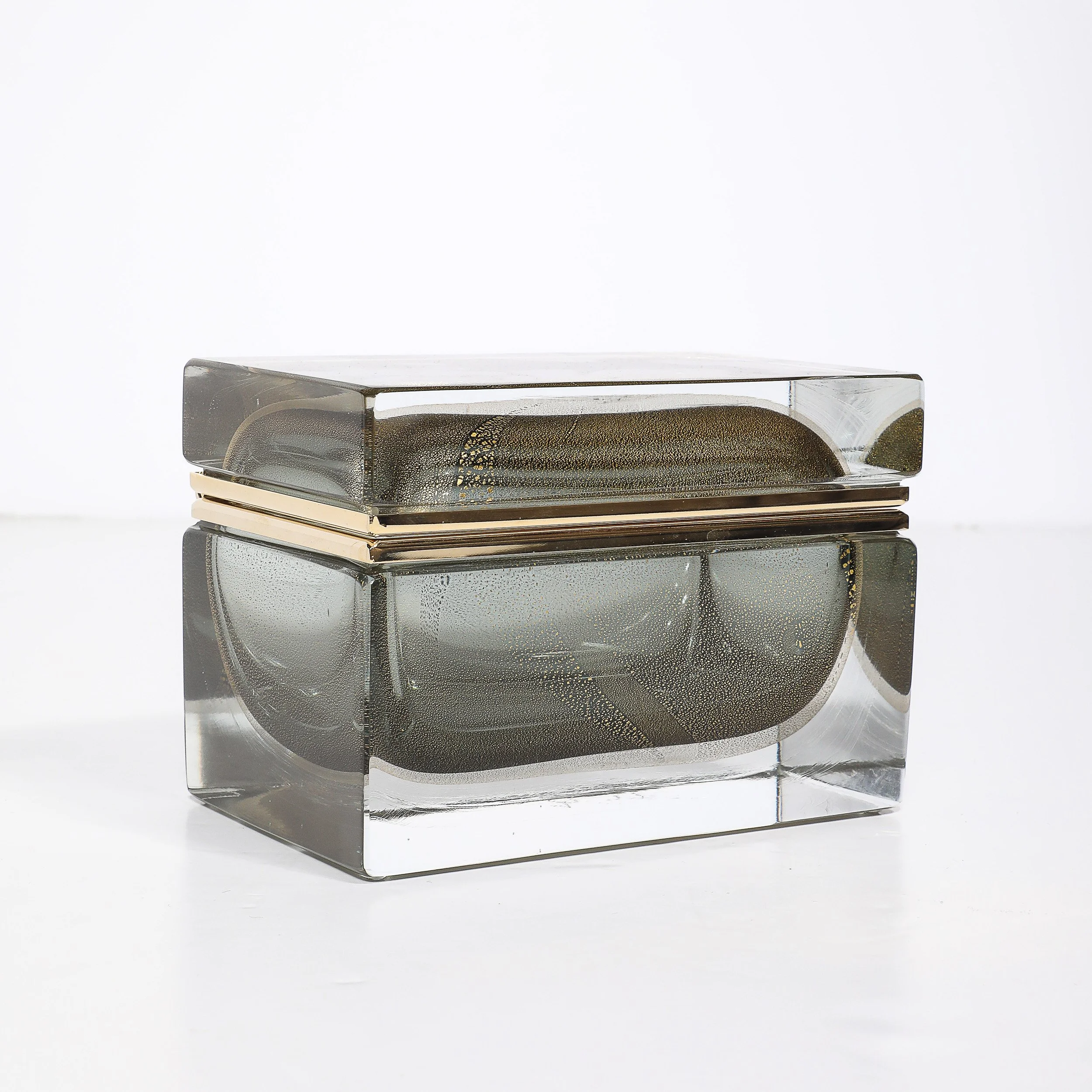 Modernist Hand-Blown Murano Glass Box in Muted Green w: 24 Karat Gold & Brass - High Style Deco 15.jpg