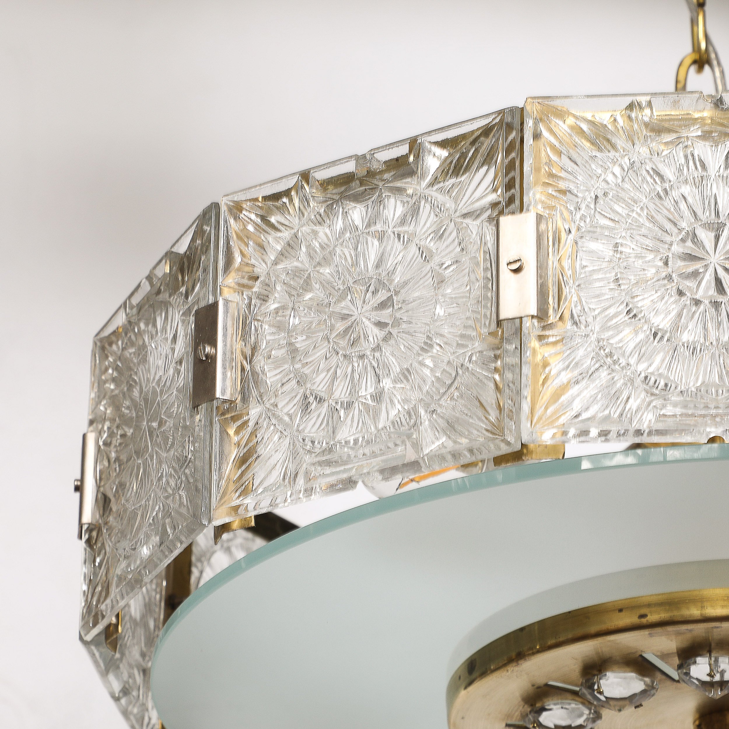 Mid-Century Modernist Pressed Glass Pendant Chandelier W: Frosted Diffuser - High Style Deco 5.jpg