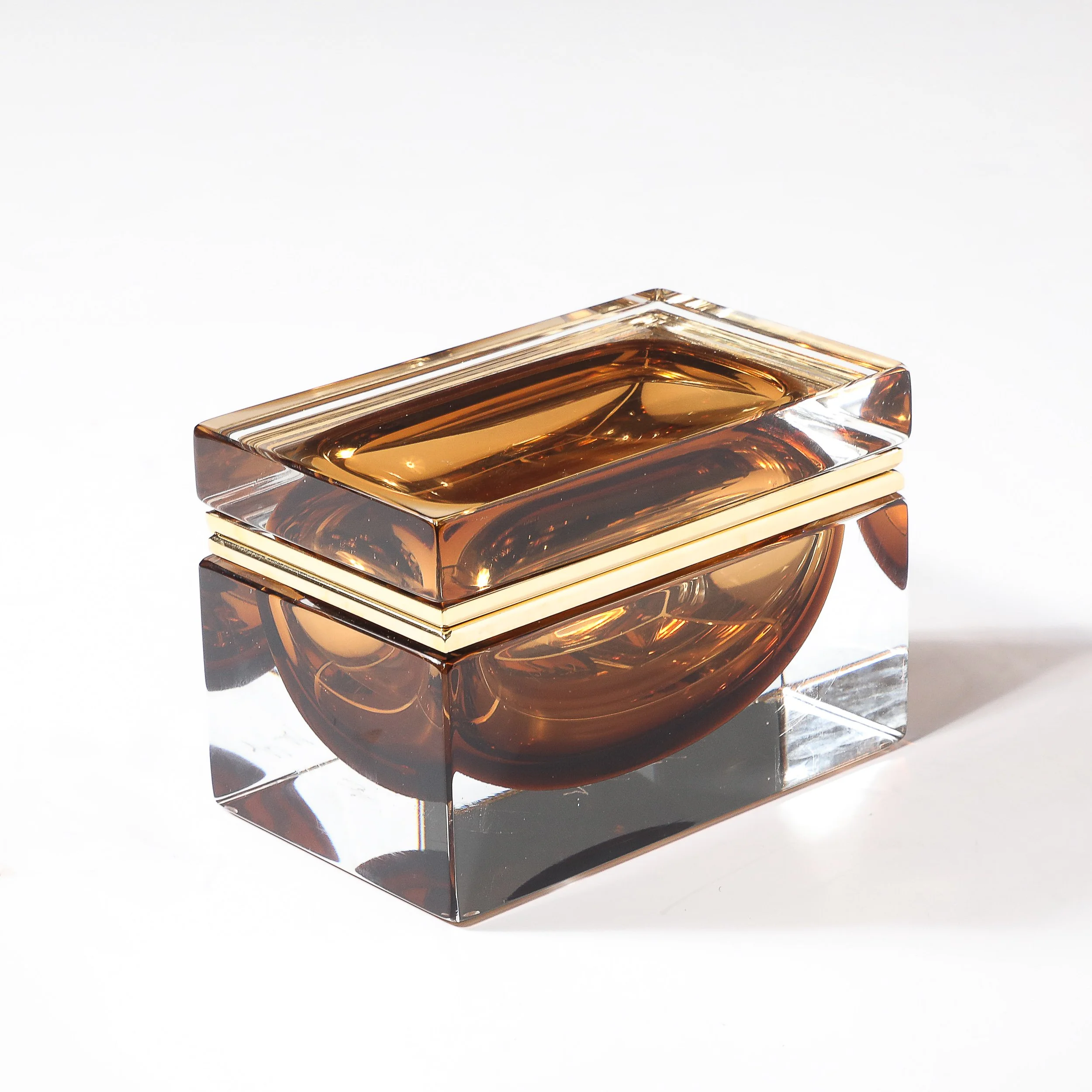 Modernist Hand-Blown Murano Glass Box in Citrine W: Polished Brass Fittings - High Style Deco 7.jpg