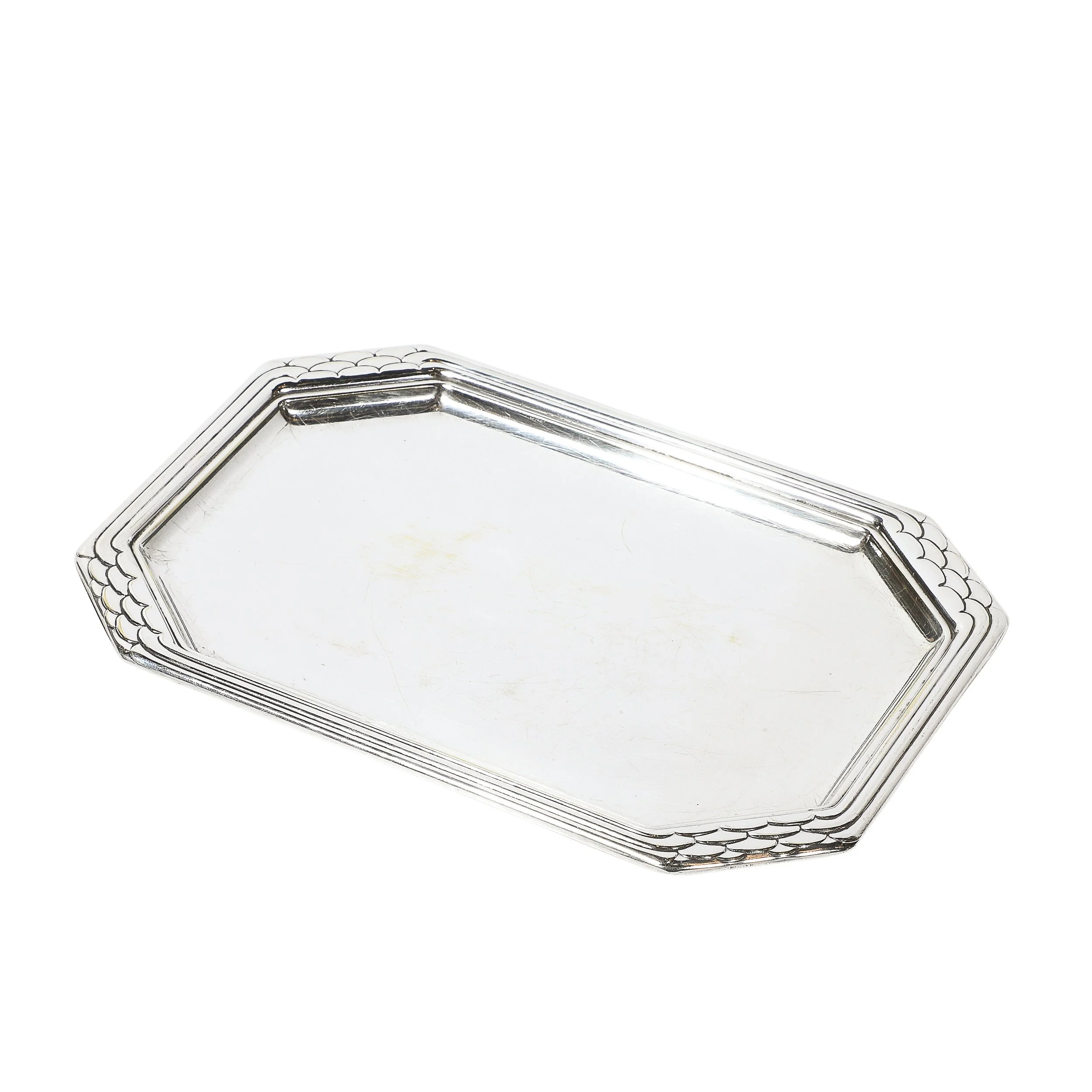 Art Deco Octagonal Silver Plated Tray W:Imbricated Detailing - High Style Deco.jpg