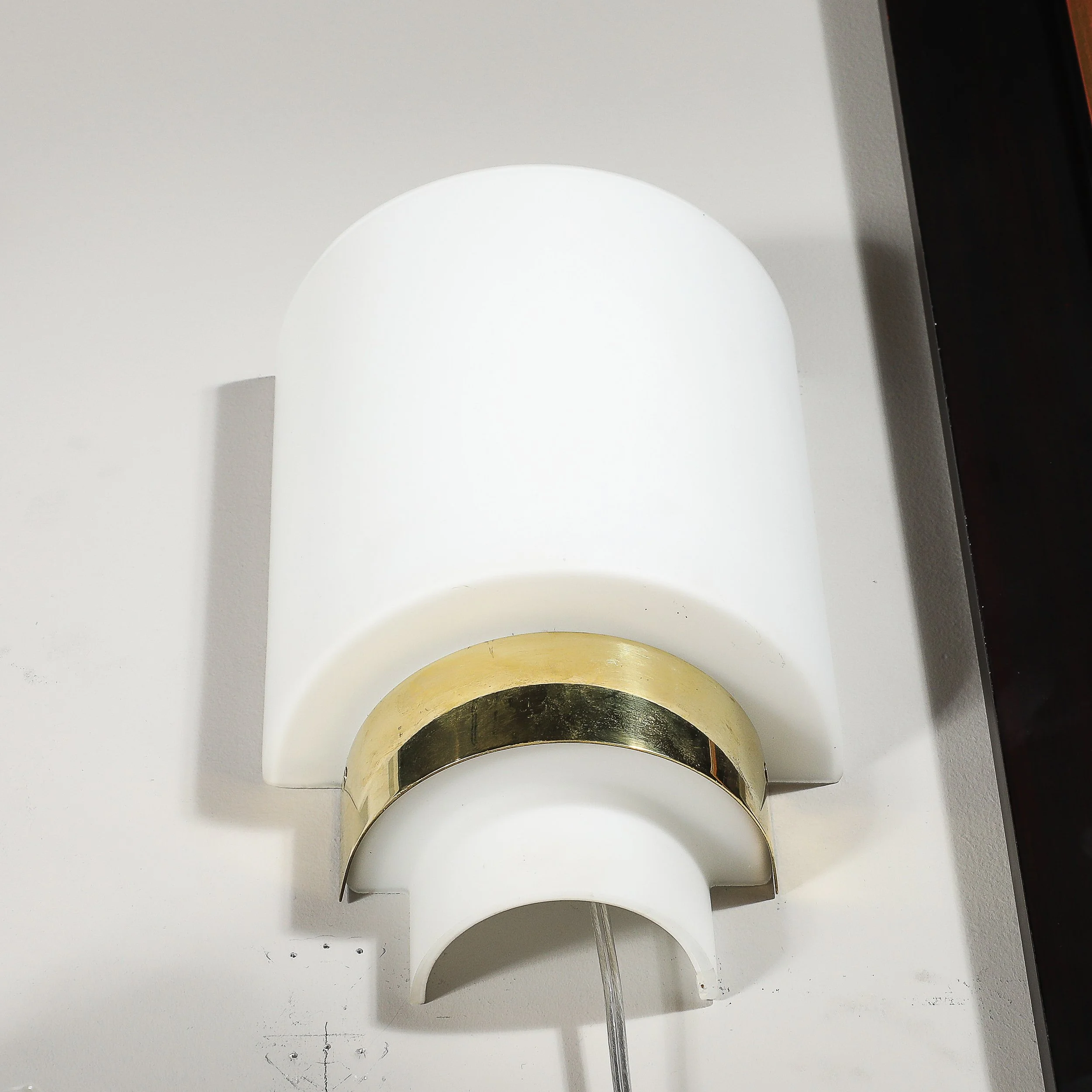 Pair of Mid-Century Modernist Minimal Frosted Glass & Brass Sconces - High Style Deco 12.jpg