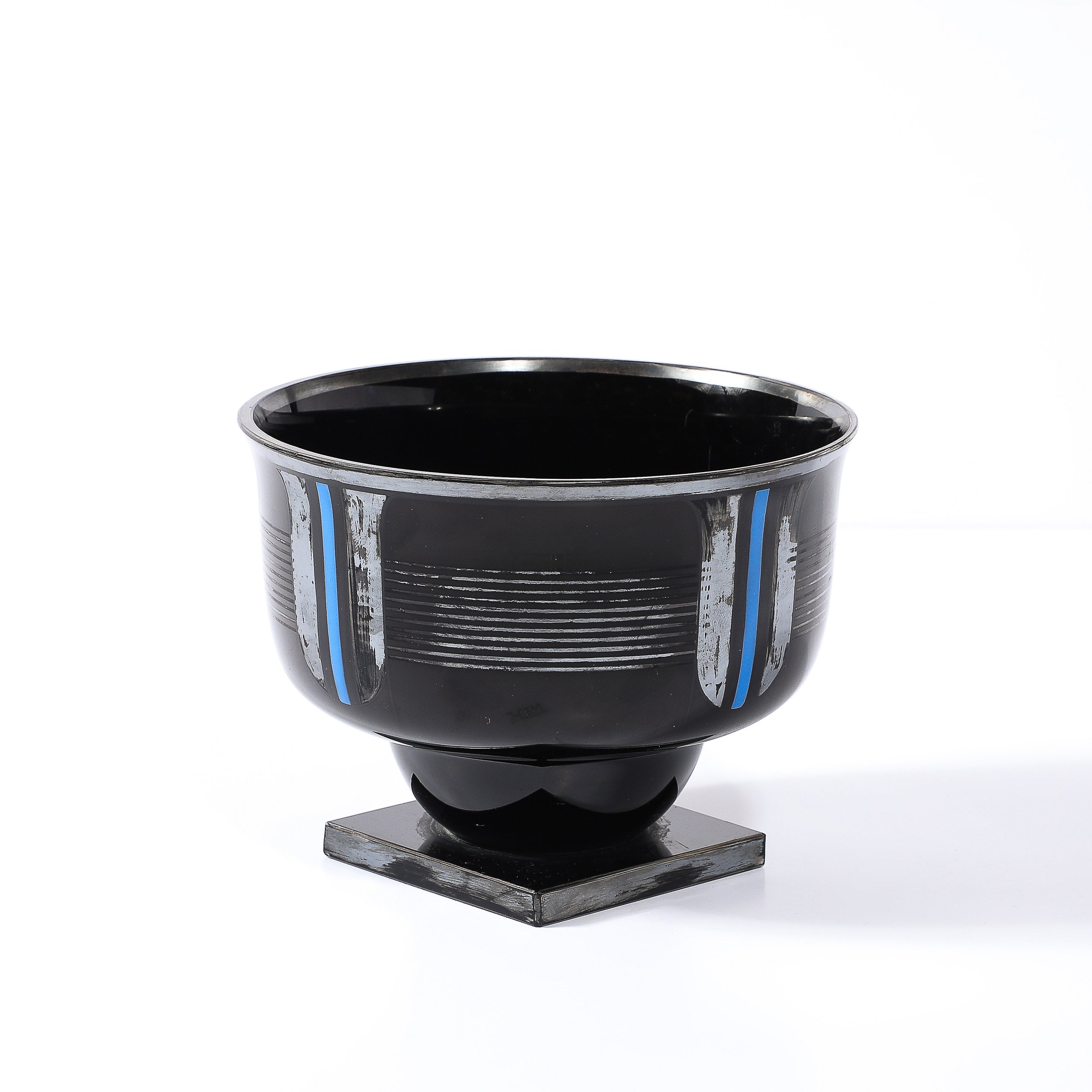 Art Deco Silvered Black Glass Linear Detailed Bowl signed HEM by Michel Herman - High Style Deco 5.jpg