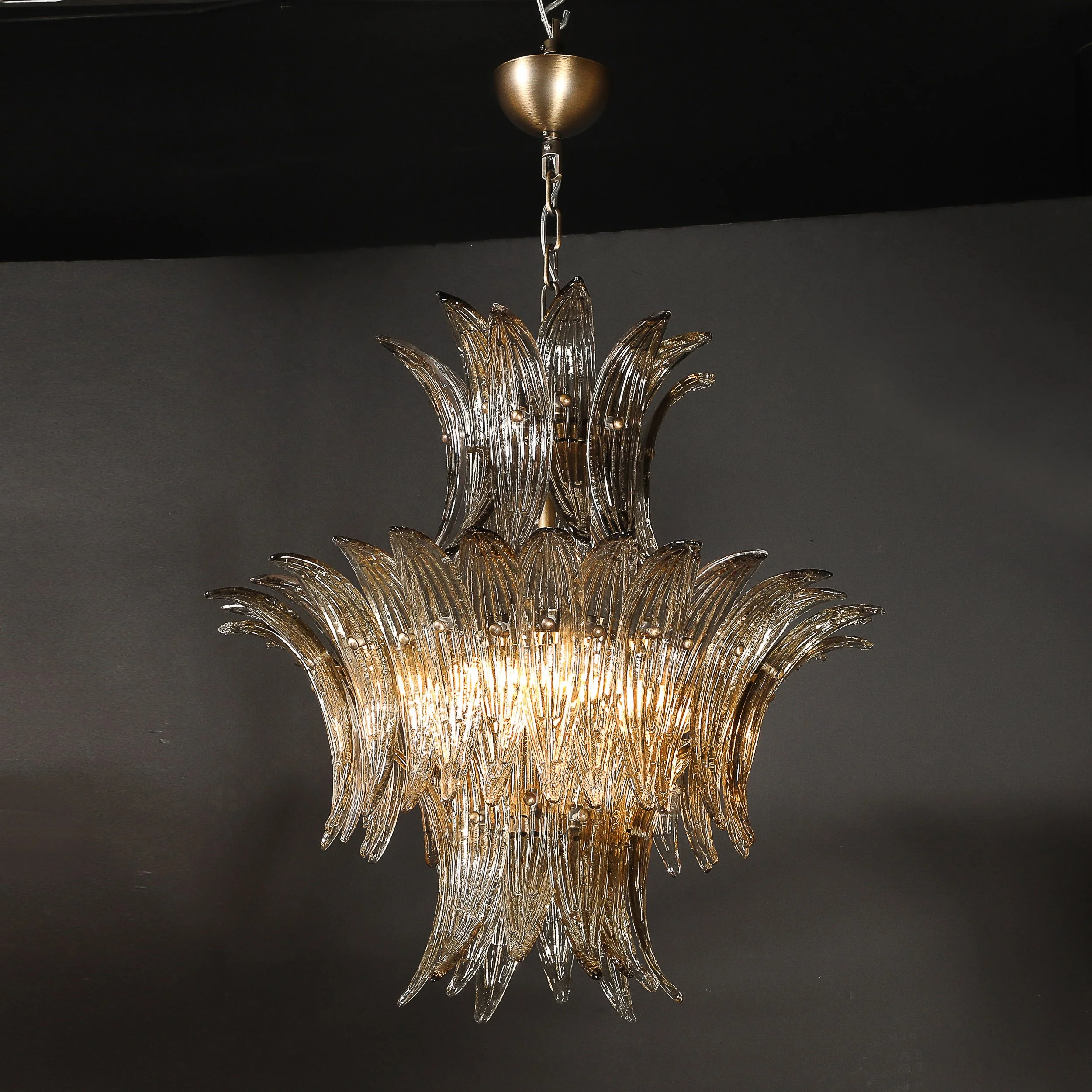 Modernist 3-Tier %22Palma%22 Hand-Blown Smoked Murano Glass & Bronze Chandelier - High Style Deco 21.jpg