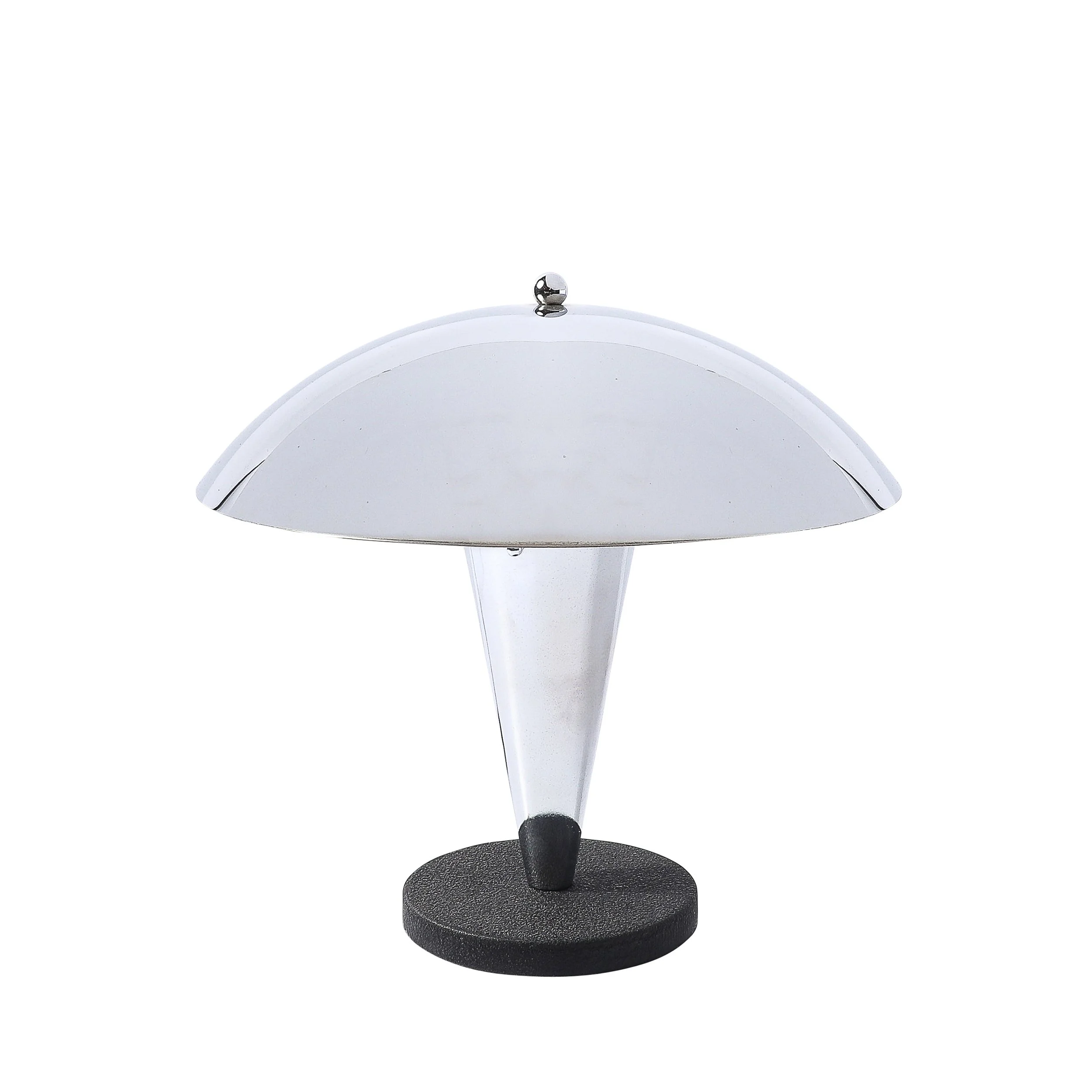 Art Deco Machine Age Dome Form Polished Chrome & Black Enamel Table Lamp - High Style Deco.jpg