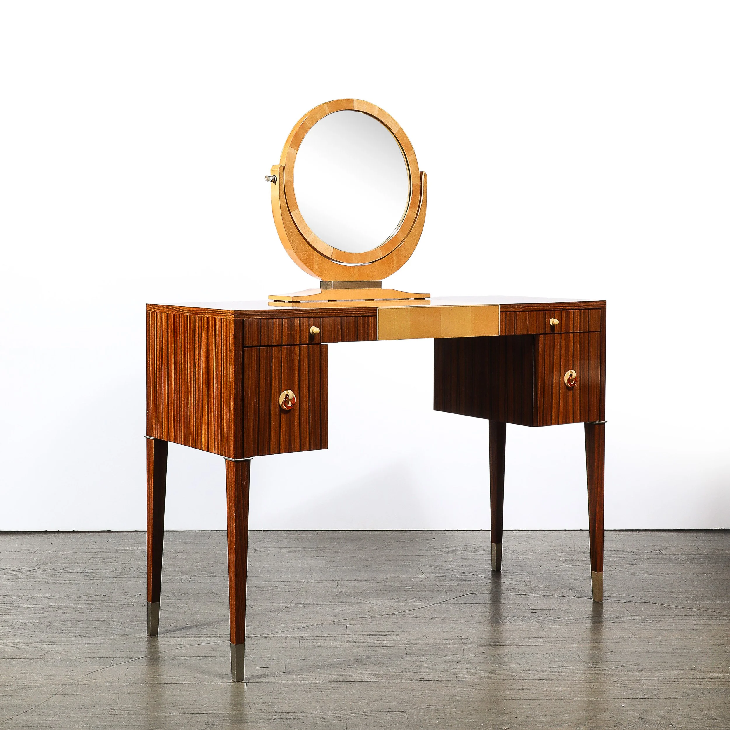 Art Deco Style Rosewood & Sycamore Vanity w: Bakelite, Mirror & Nickel Sabots - High Style Deco 16.jpg