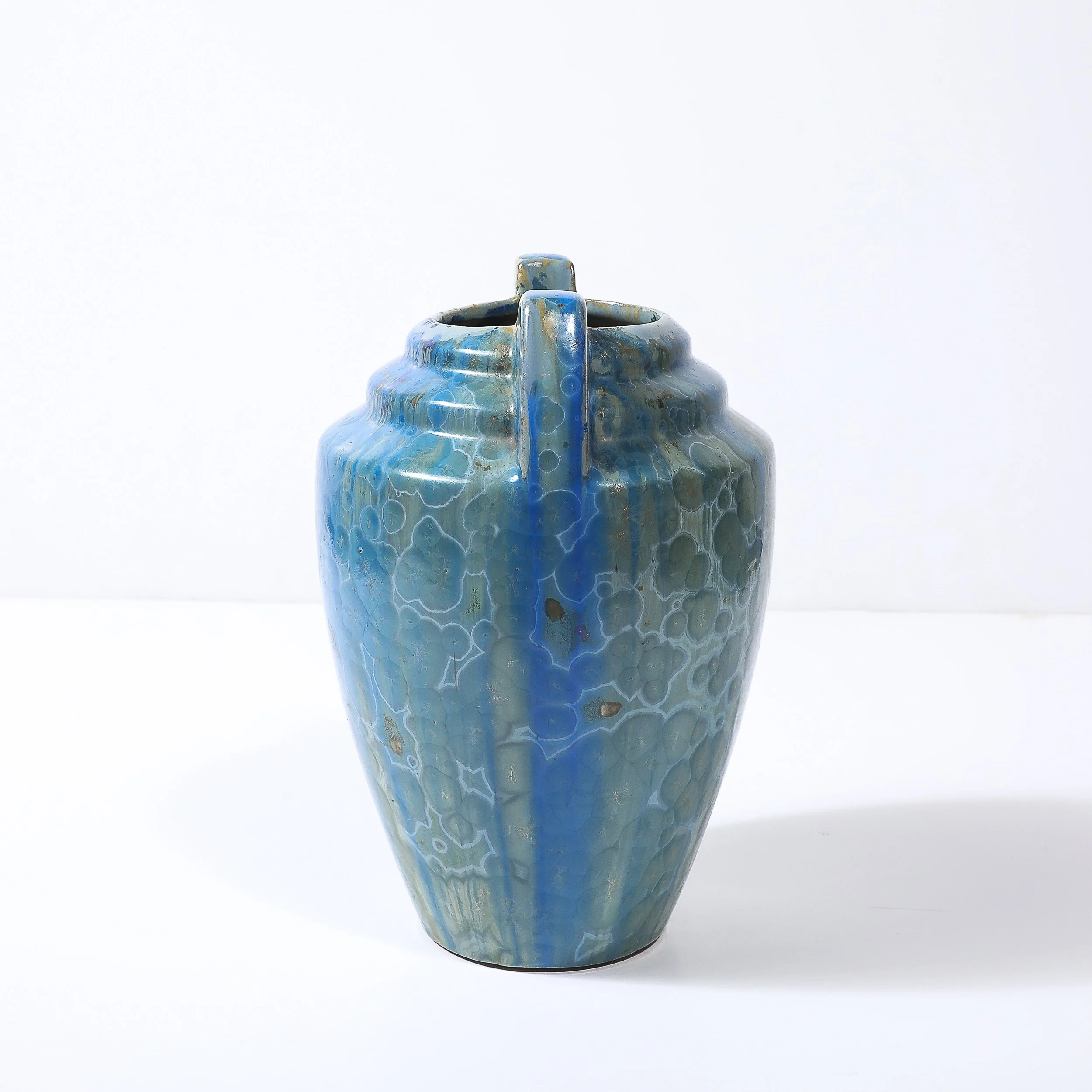 Art Deco Skyscraper Style Speckled Organic Blue Ceramic Vase signed Pierrefonds - High Style Deco 8.jpg